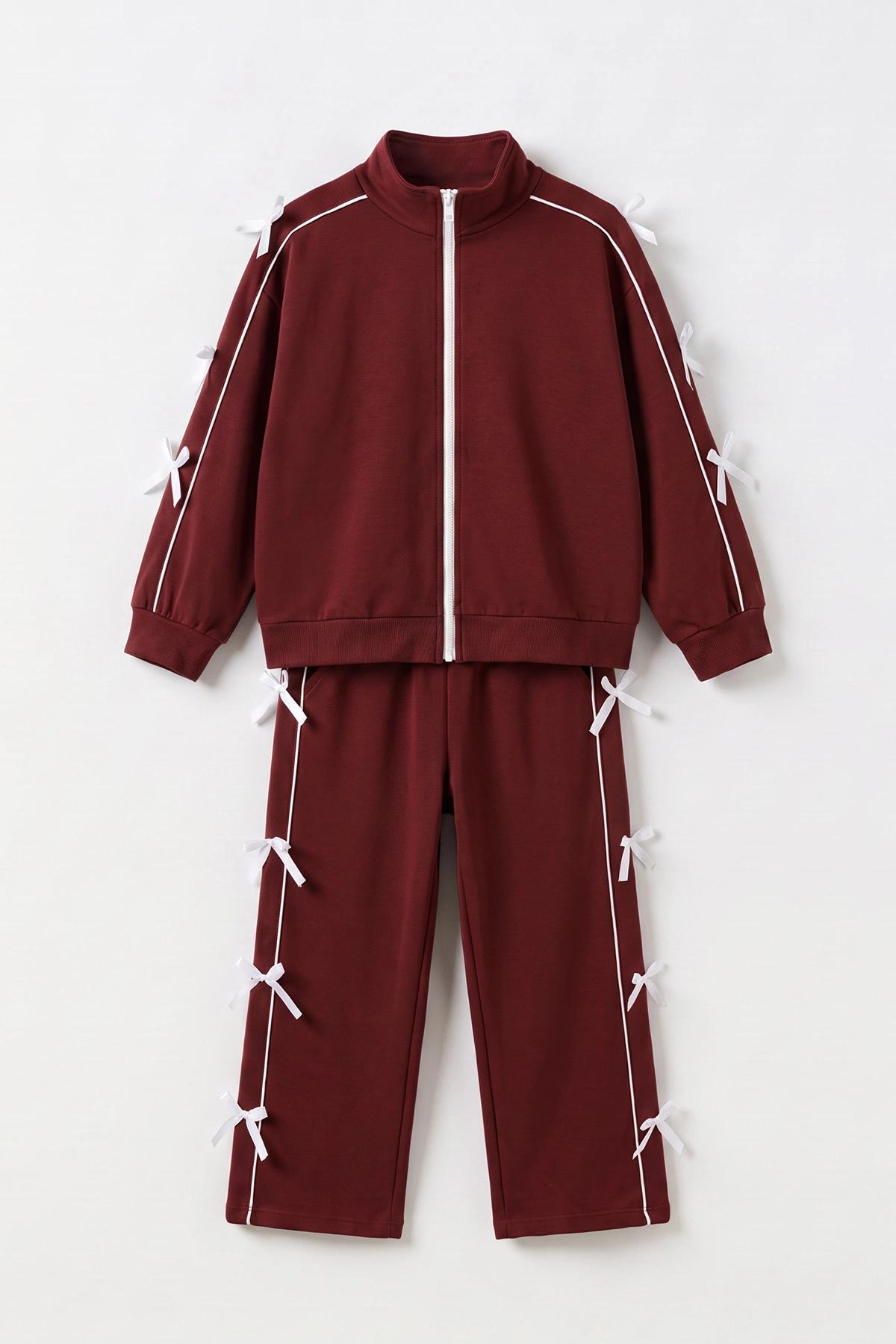 Bordo (6-15 Yaş) Kıl Biyeli Taş Baskılı Kurdelalı Oysho Kız Çocuk Takım 498308