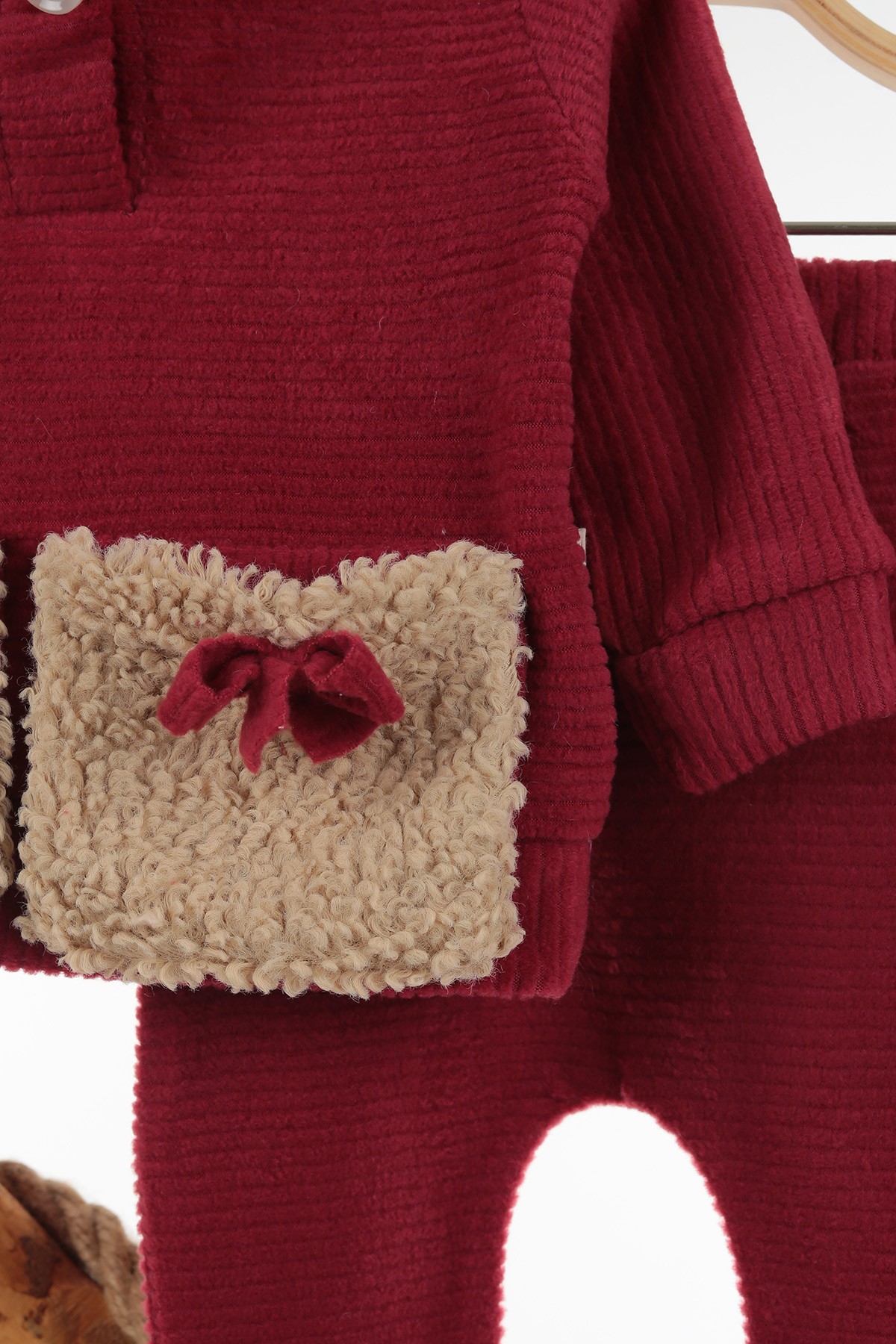 Bordo (6-18 ay) Peluş Cepli Kız Çocuk Takım 138474