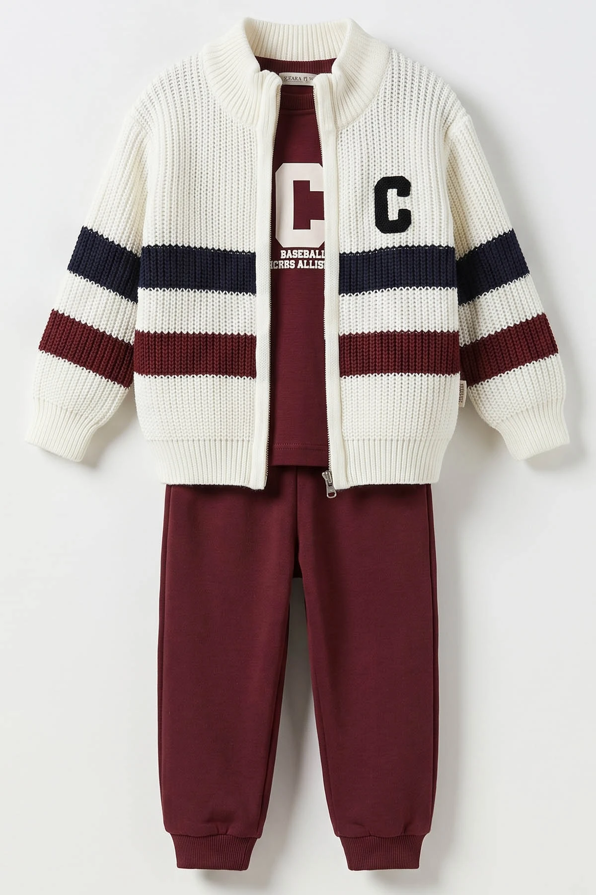 Bordo (6-24 Ay) C Baskılı Triko Hırkalı Erkek  Bebek 3'lü Takım 482586