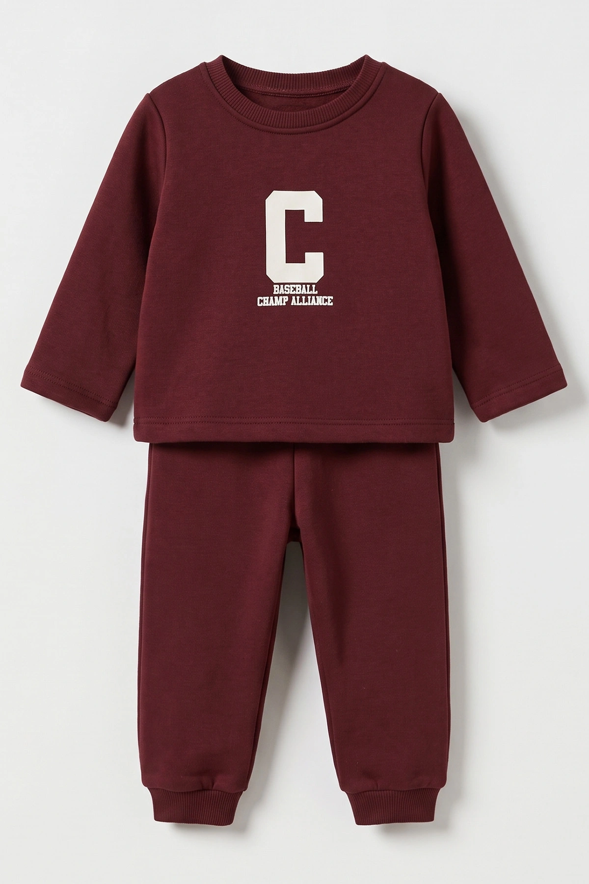Bordo (6-24 Ay) C Baskılı Triko Hırkalı Erkek Bebek 3'lü Takım 482586