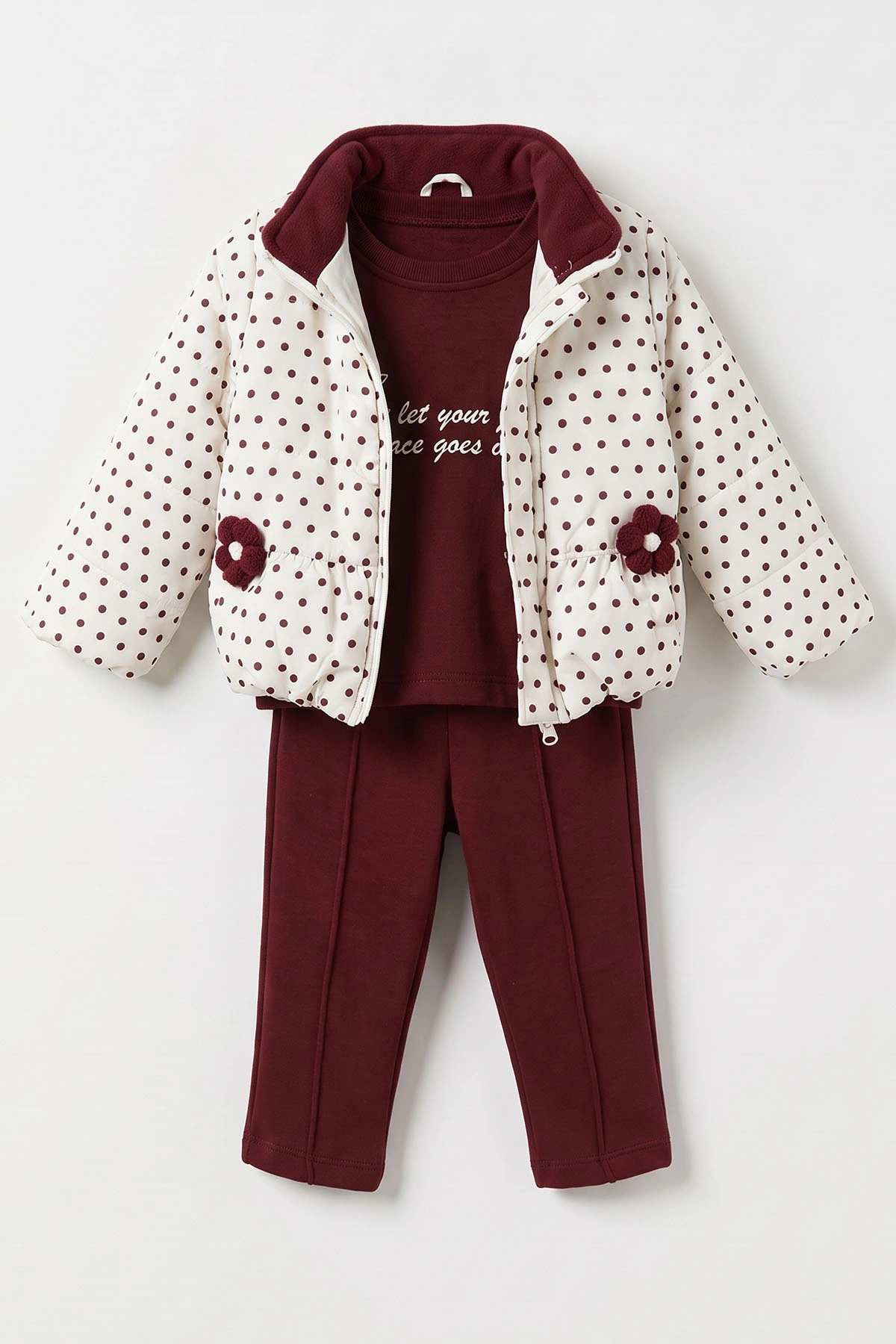 Bordo (6-24 Ay) Puantiye Desen Montlu Kız Bebek 3'lü Takım 482862