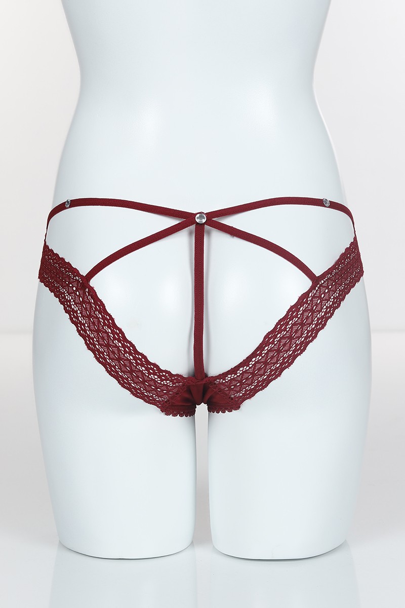 Bordo 6226 Bikini Ön Tül Arka Yan Şerit Dantel Ortada İpler Külot 102430