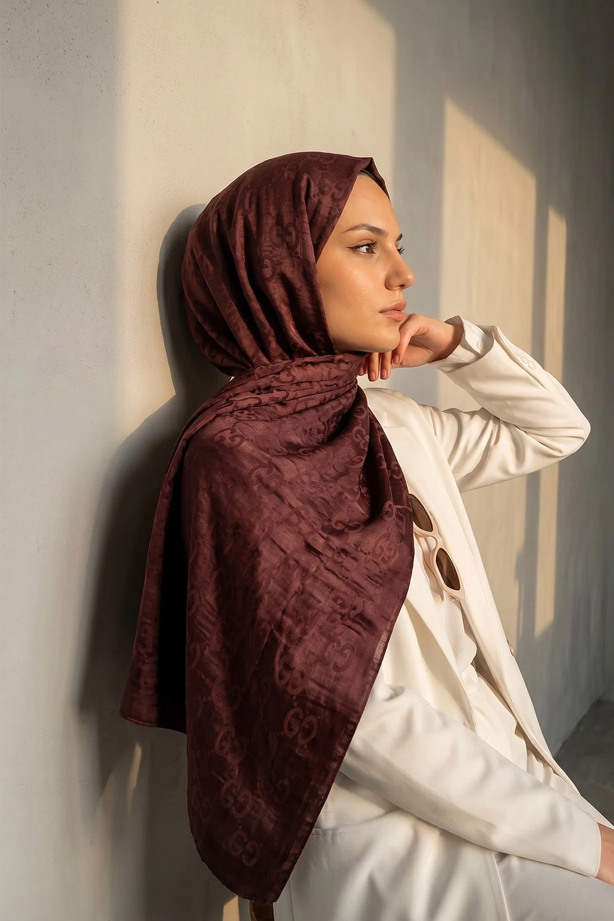 Bordo 70x180 Cm Elegance Premium Pamuk Jakar Şal 475023