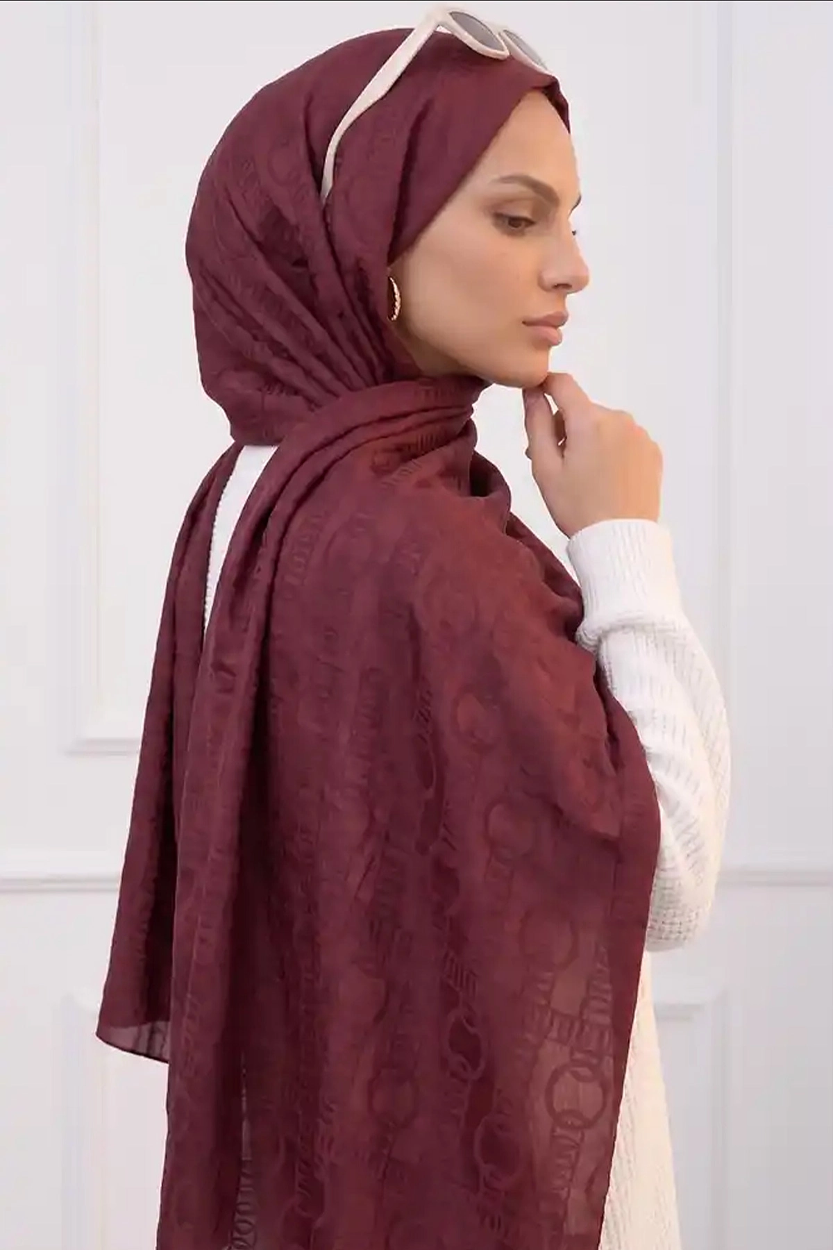 Bordo 70x180 Cm Infinity Premium Pamuk Jakar Şal 481966