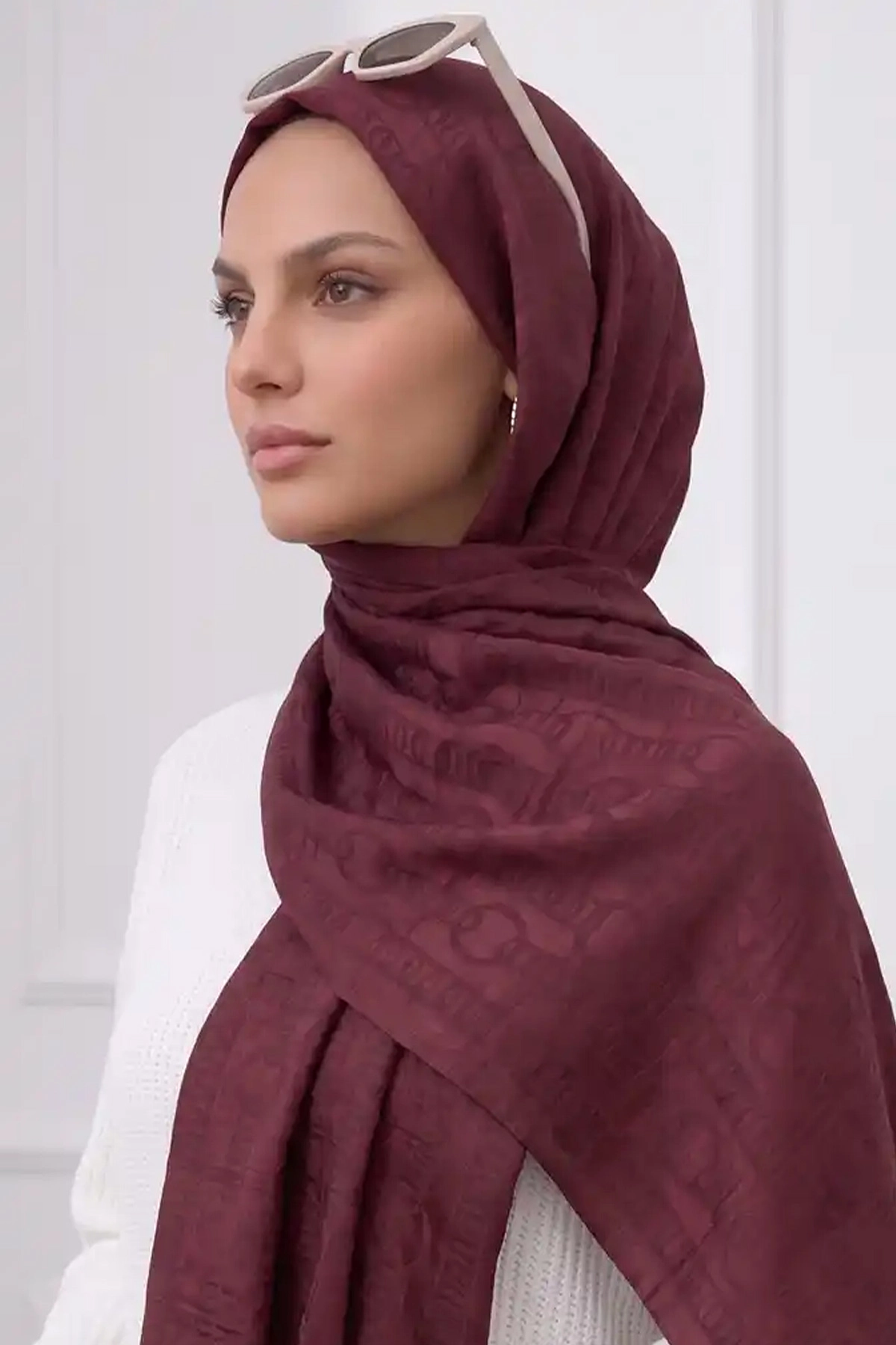 Bordo 70x180 Cm Infinity Premium Pamuk Jakar Şal 481966