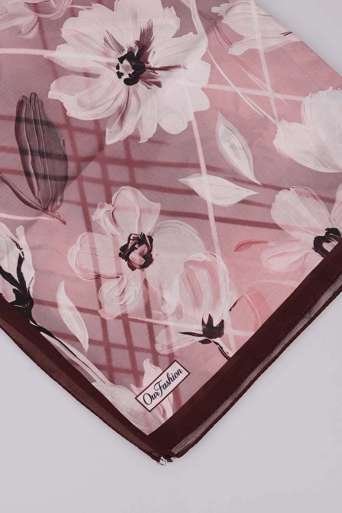 Bordo 75*180 Cm Çok Çiçek Baskılı Dijital Soft Tülbent Şal 469425