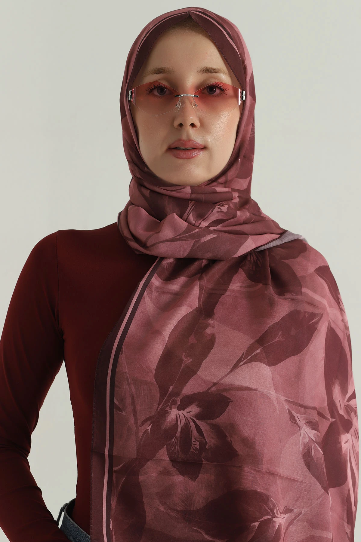 Bordo 75x180 Cm Our Fashion Dijital Baskılı Desenli Nova Şal 396791