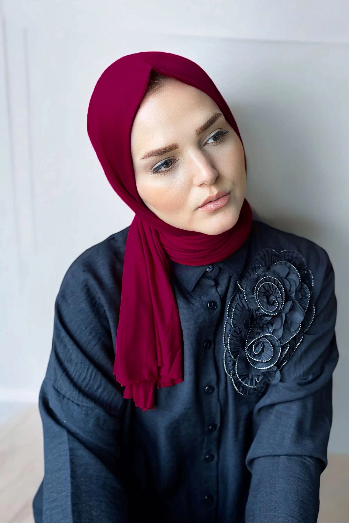 Bordo 75x190 Düz Penye Şal 287334