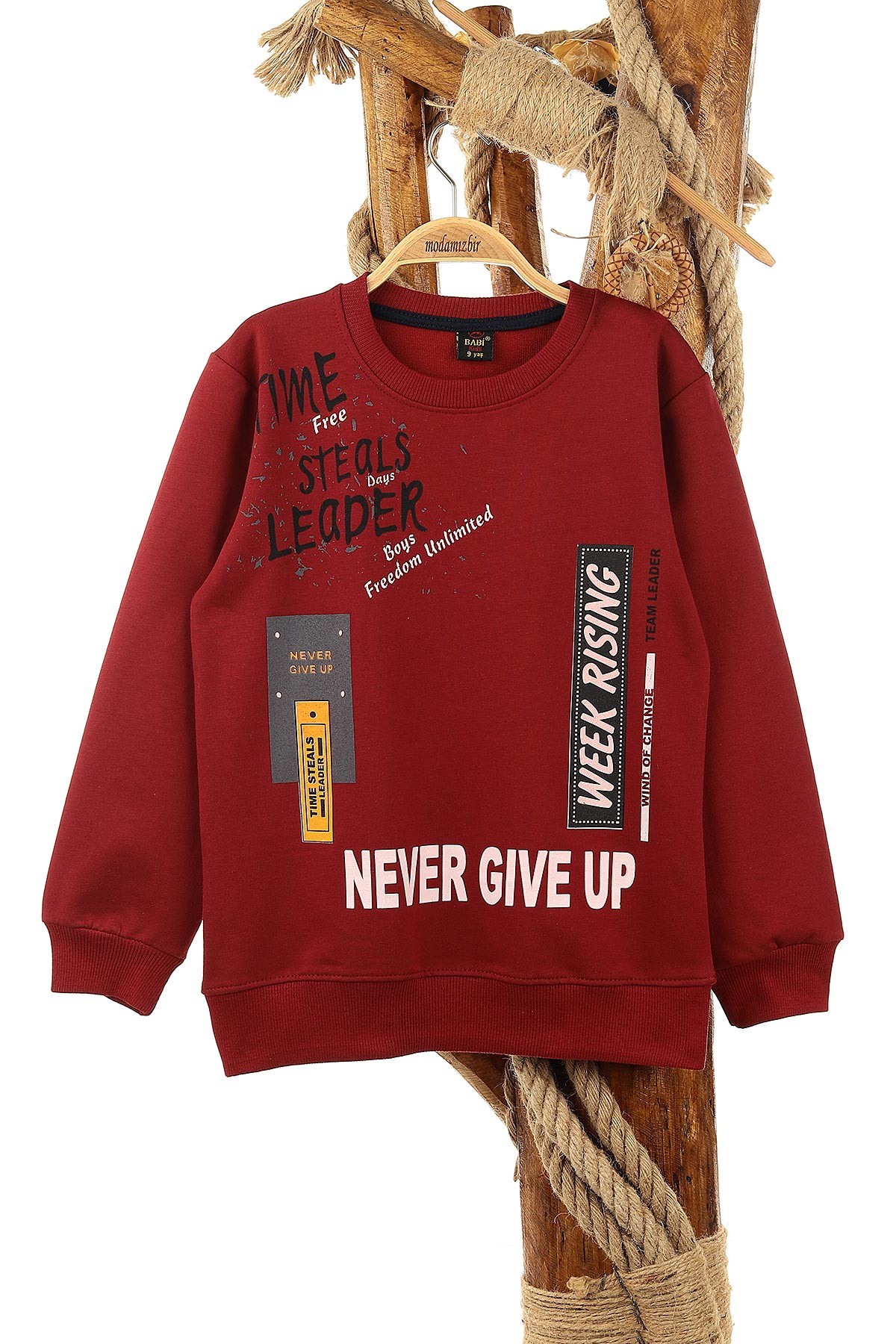 Bordo (9-12 Yaş) Never Gıve Up Baskılı Erkek Çocuk Sweat 150916