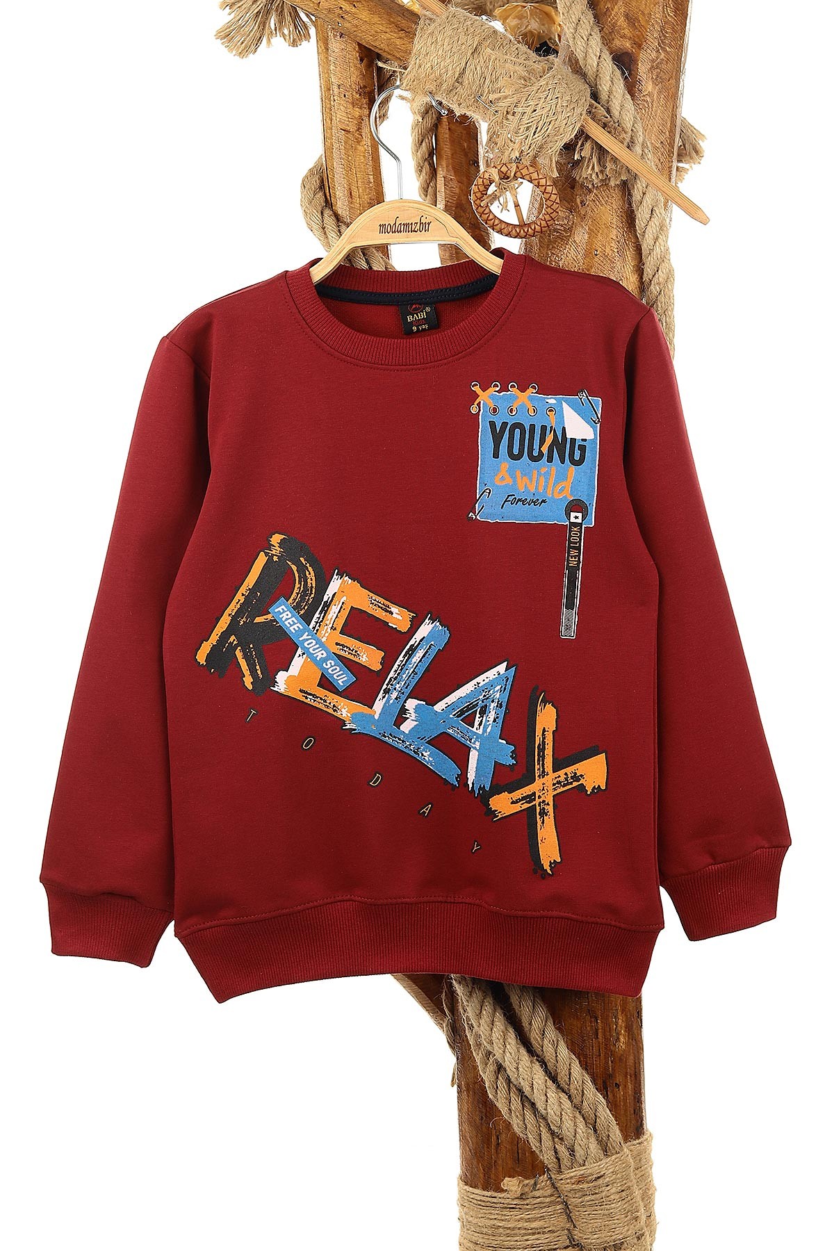 Bordo (9-12 Yaş) Relax Baskılı Erkek Çocuk Sweat 150944