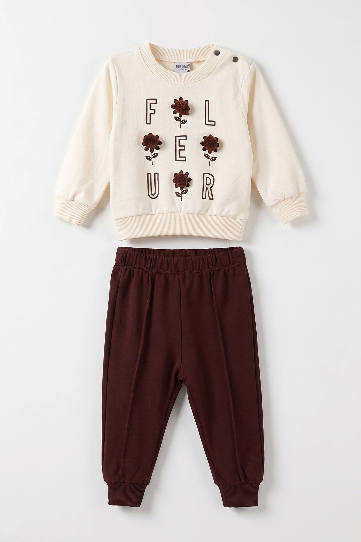 Bordo (9-24 Ay) Baskılı Ponpon Detaylı  Kız Bebek Takım 476165