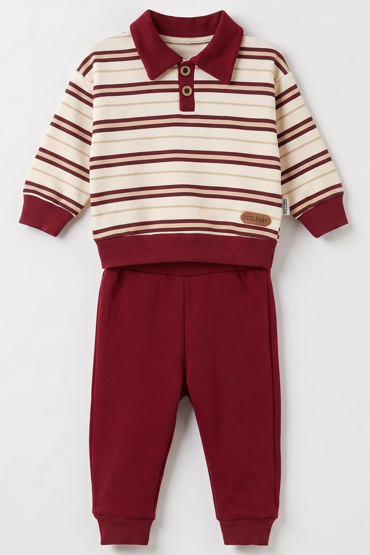 Bordo (9-24 Ay) Çizgili İki İplik Erkek Bebek İkiliTakım 493066