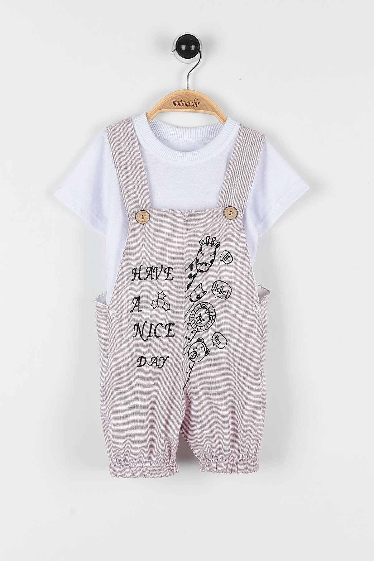 Bordo (9-24 Ay) Hayvan Nakışlı Düğmeli  Erkek  Bebe Takım 169454