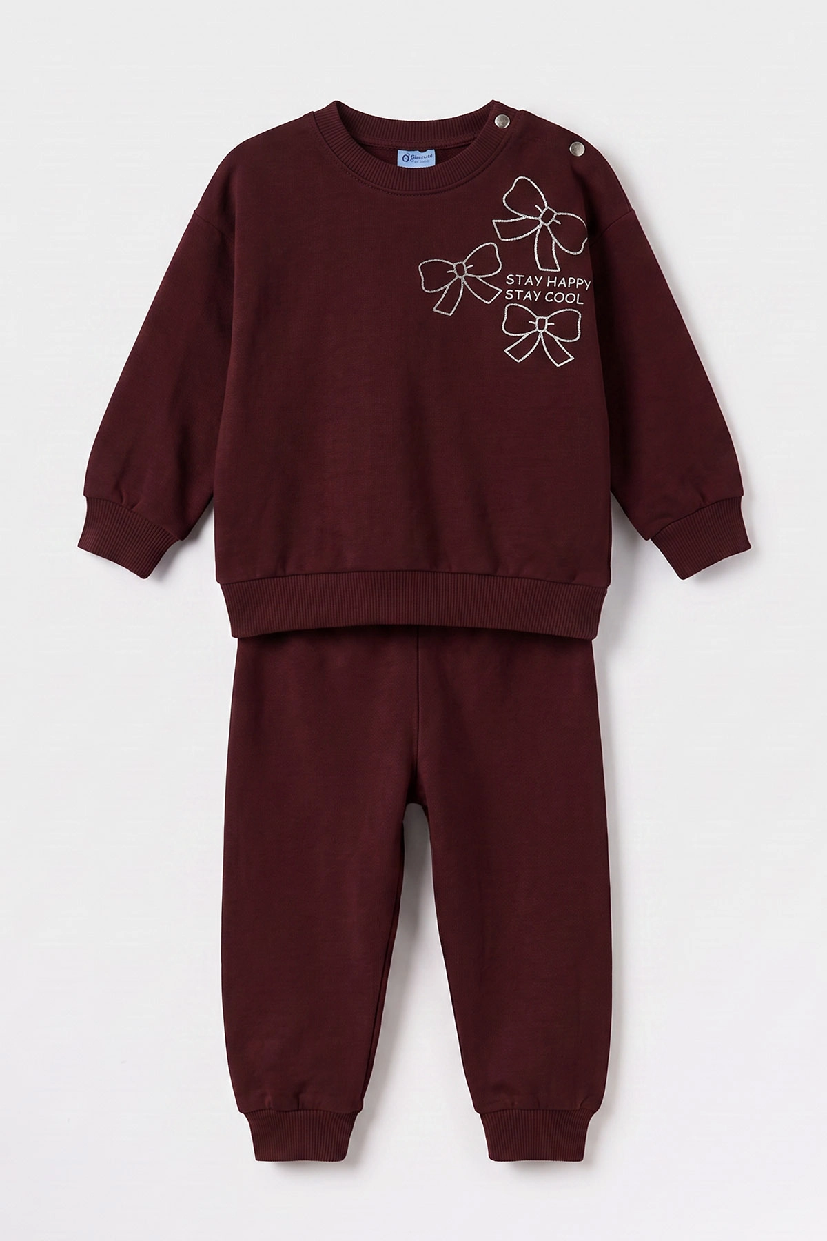 Bordo (9-36 Ay) Fiyonk Baskılı 2 İp Kız Bebek Takım 476197
