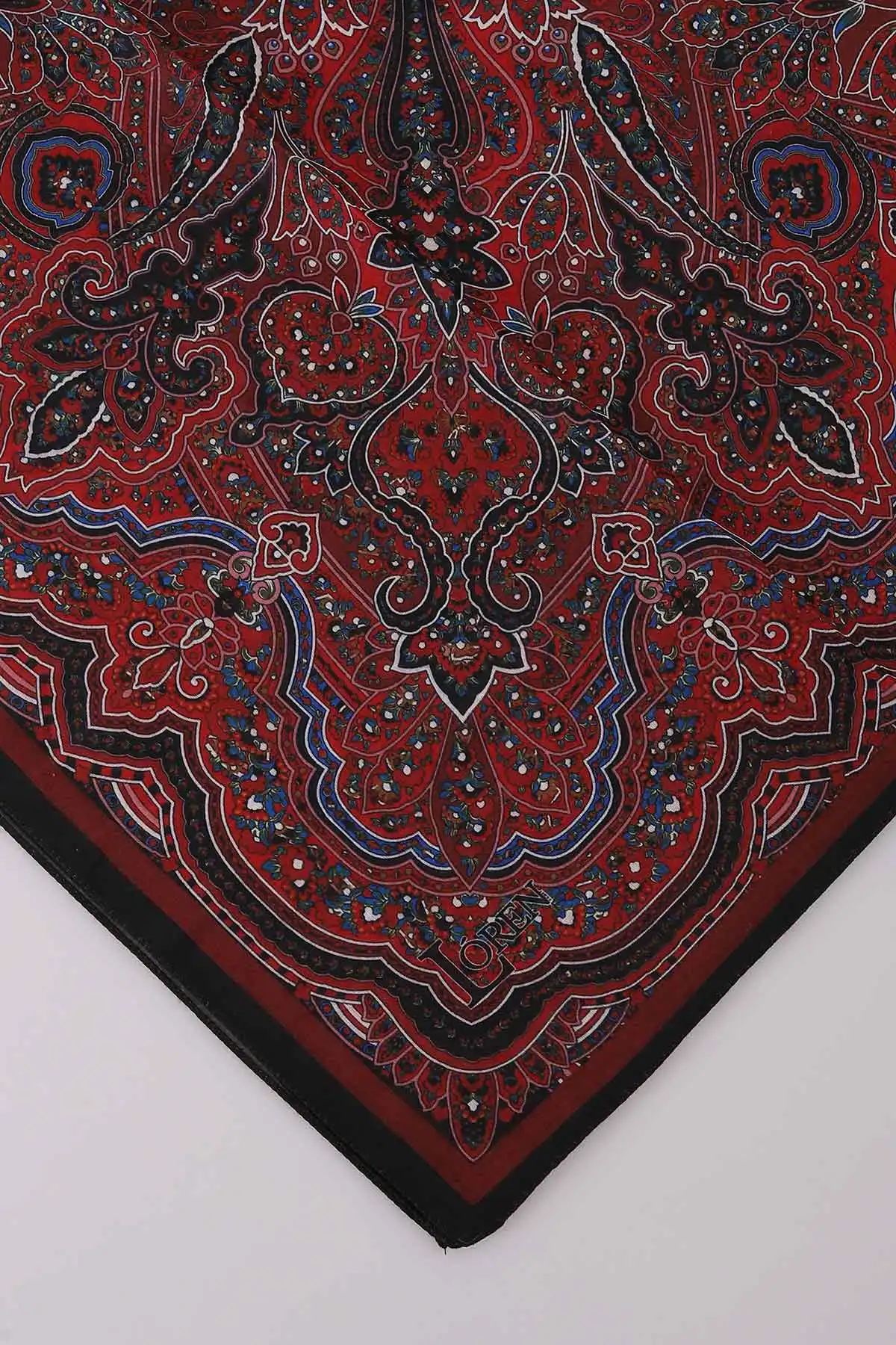 Bordo 90x90 Cm Dijital Baskı Etnik Desenli Pamuk Eşarp 367877