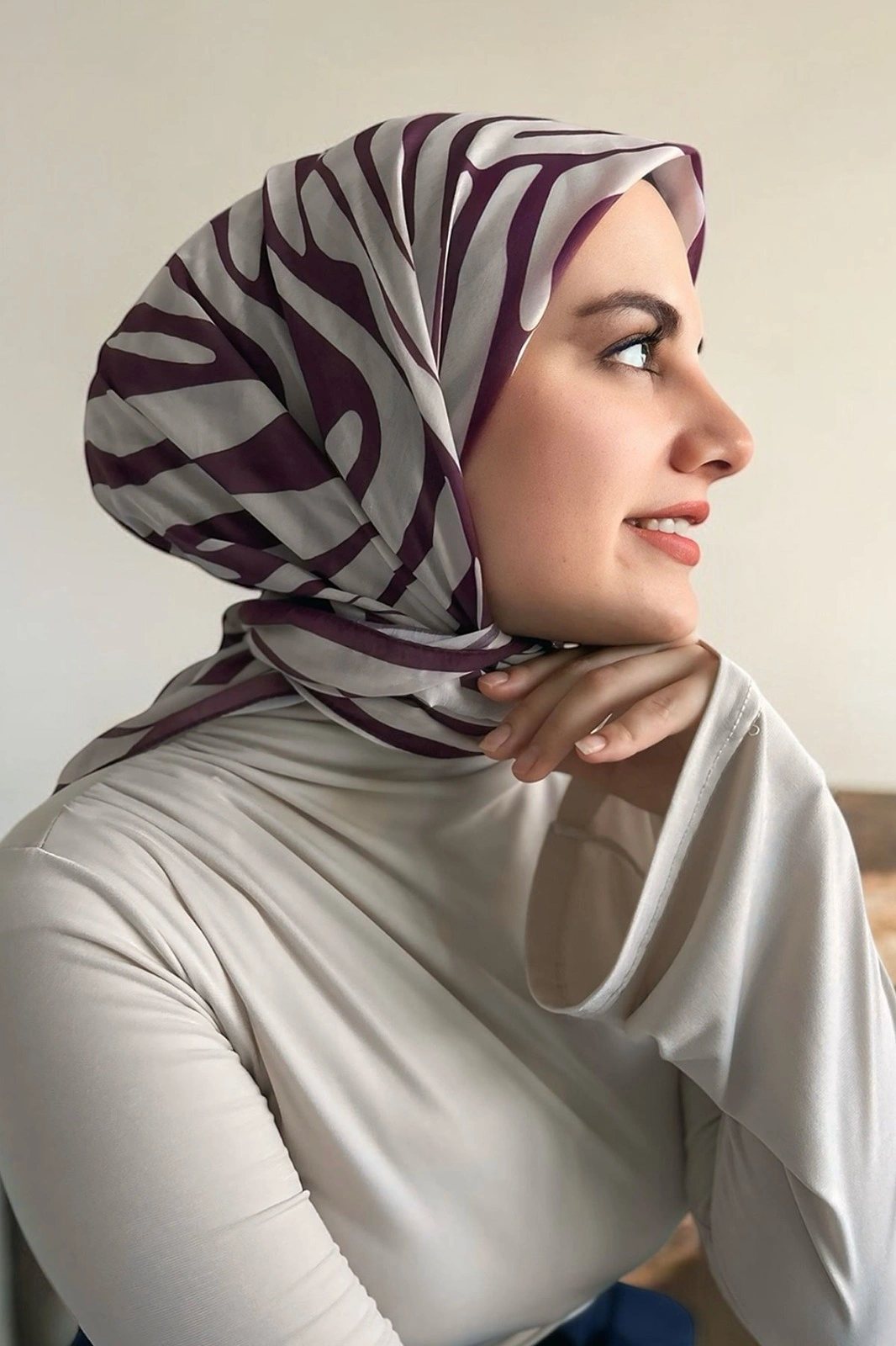 Bordo 90x90 Cm Dijital Baskı Zebra Desenli Pamuk Eşarp 364708