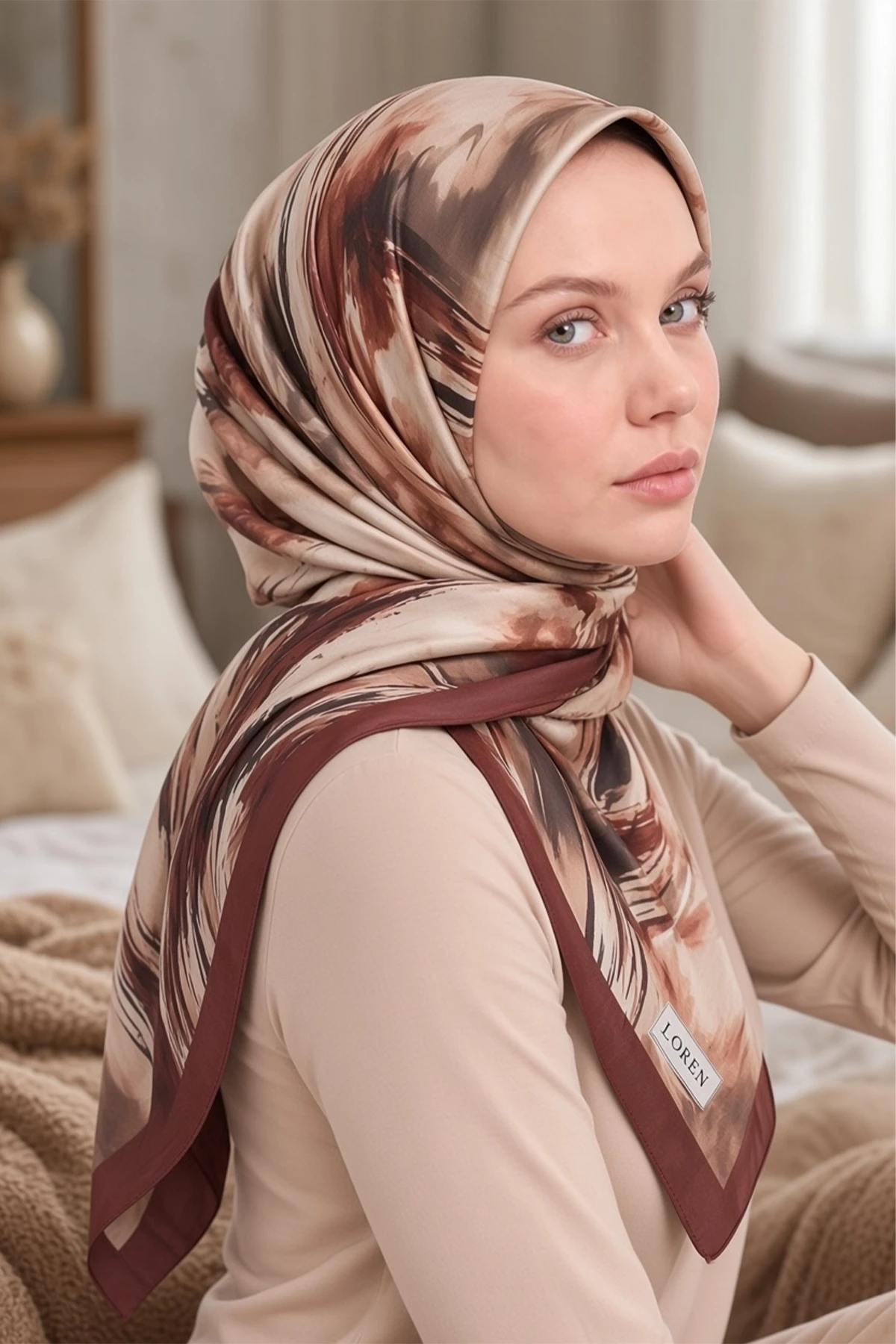 Bordo 90x90 Cm Dijital Baskılı Eddy Desen Soft Eşarp 498502