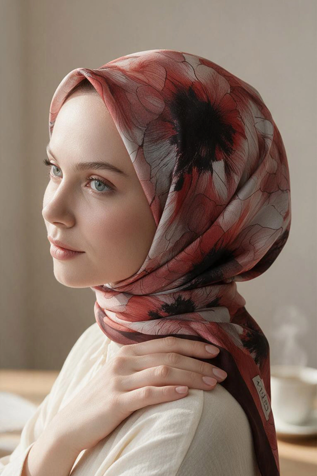 Bordo 90x90 Cm Dijital Baskılı Florenza Desen Soft Eşarp 498664