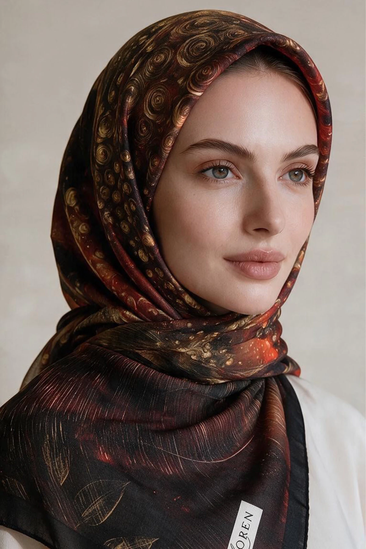 Bordo 90x90 Cm Dijital Baskılı Orbit Desen Kutulu Twill Eşarp 501118