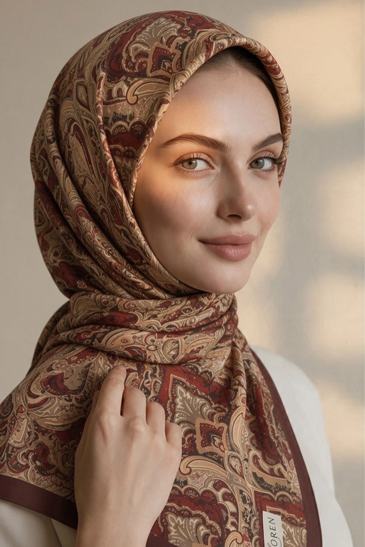 Bordo 90x90 Cm Dijital Baskılı Paisley Desen Kutulu Twill Eşarp 501066