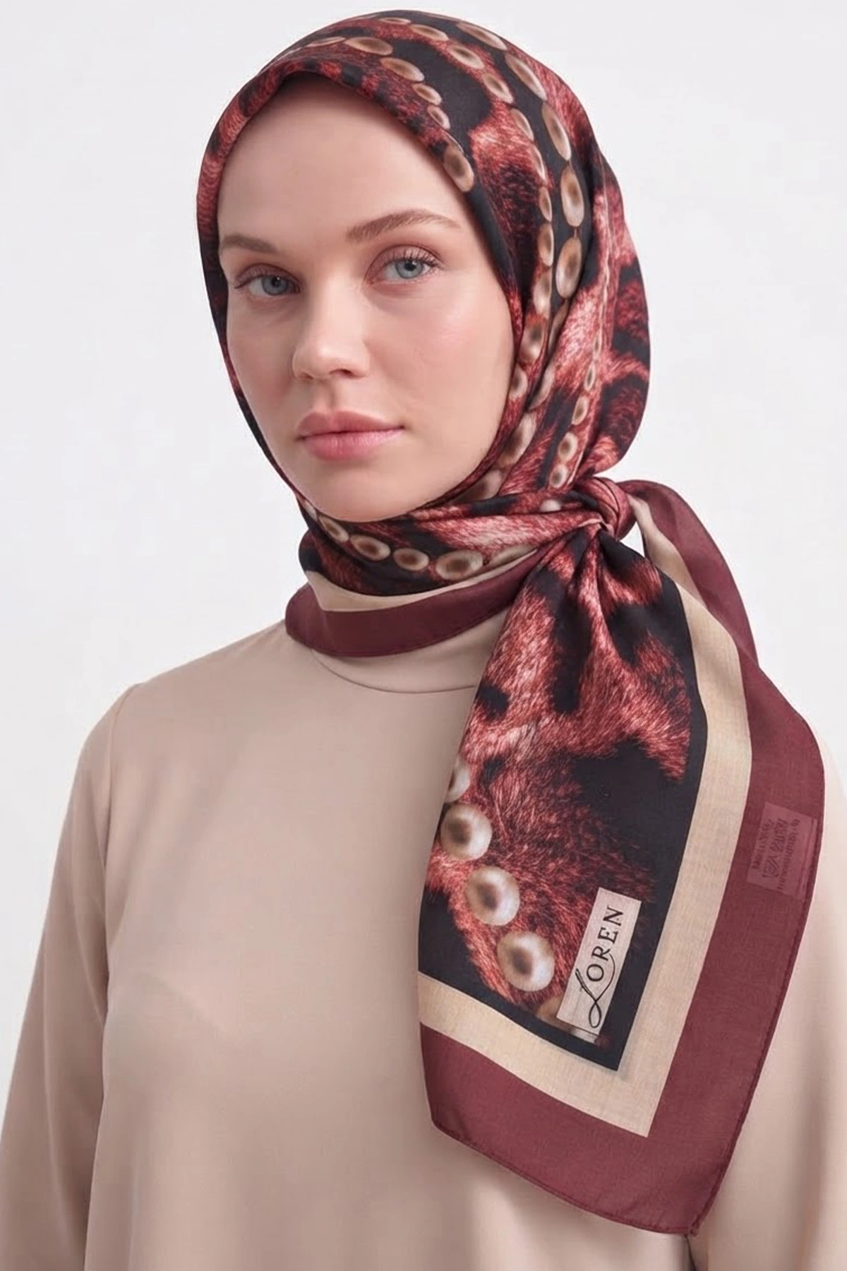 Bordo 90x90 Cm Dijital Baskılı Perla Desen Soft Eşarp 498516
