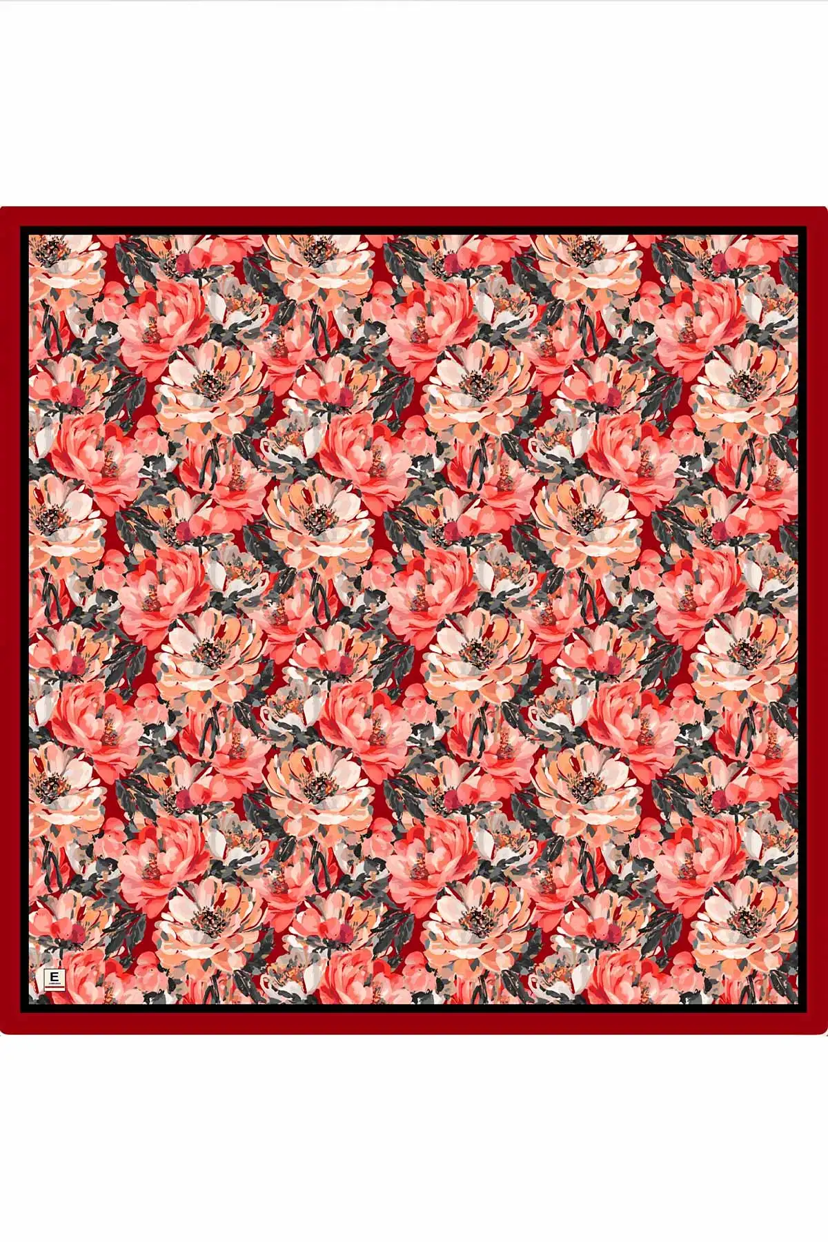 Bordo 95x95 Cm Dijital Baskılı Botanik Desen Soft Eşarp 473302