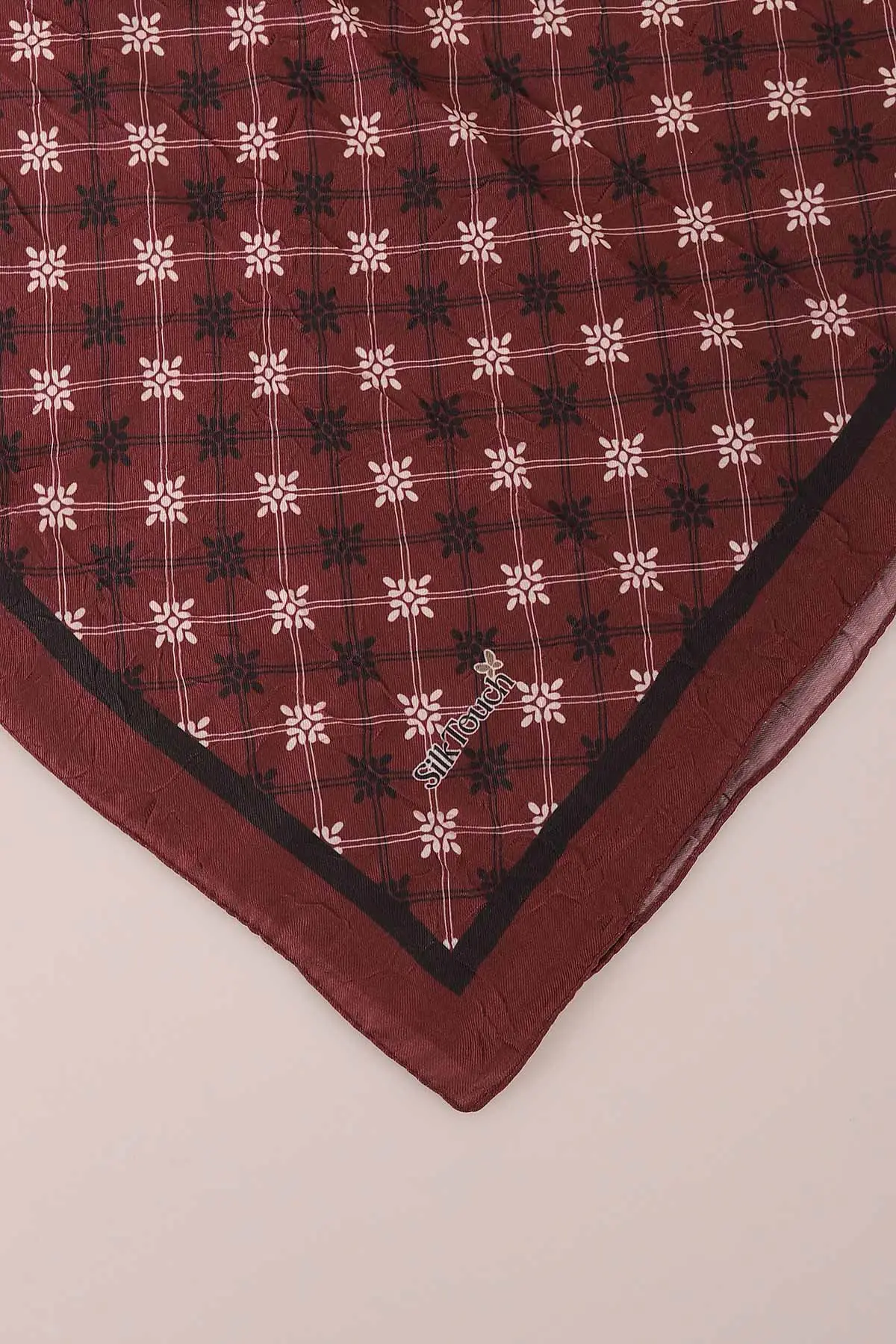 Bordo 98X98 Cm Desenli Dijital Kraş Eşarp 444477