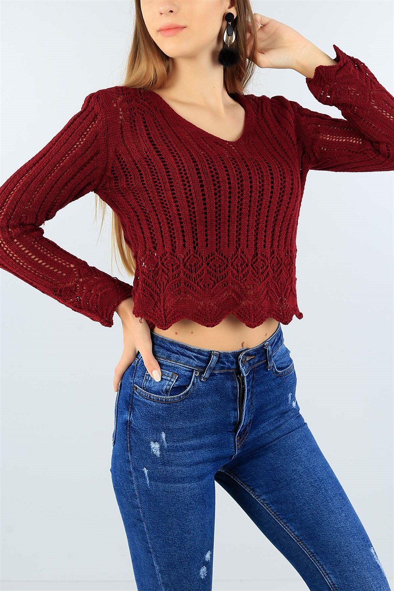 Bordo Ajurlu Bayan Triko Kazak 43048