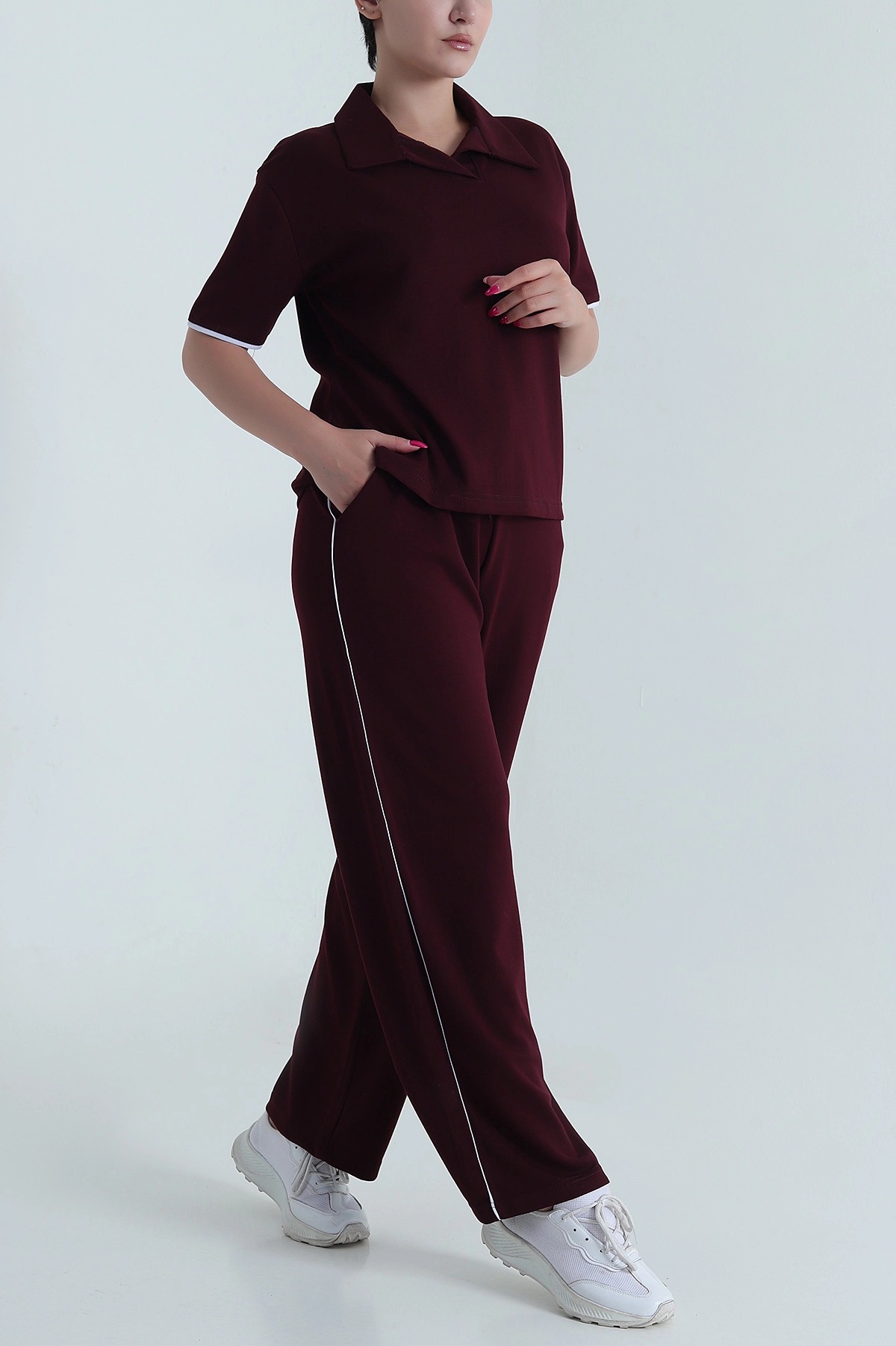 Bordo Arabiyeli Likralı Modal Kadın İkili Takım 478664