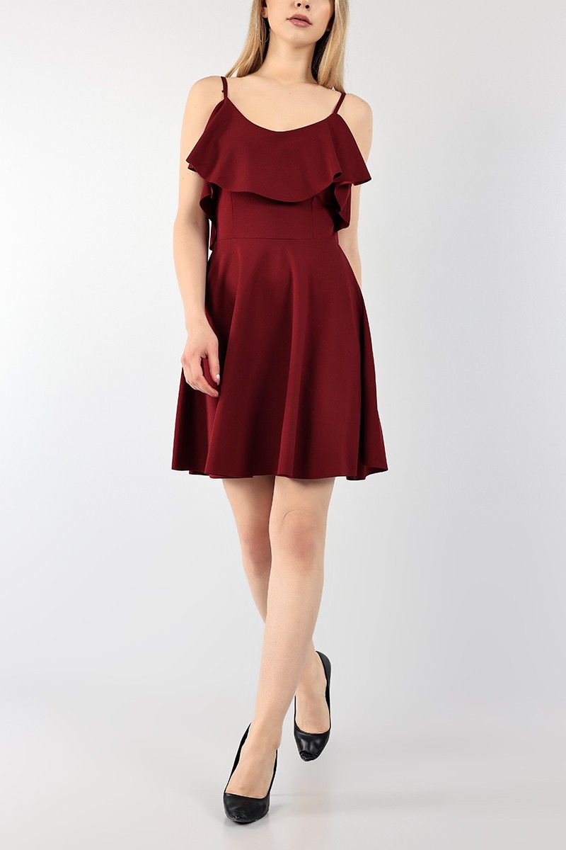 Bordo Askılı Krep Abiye 99280