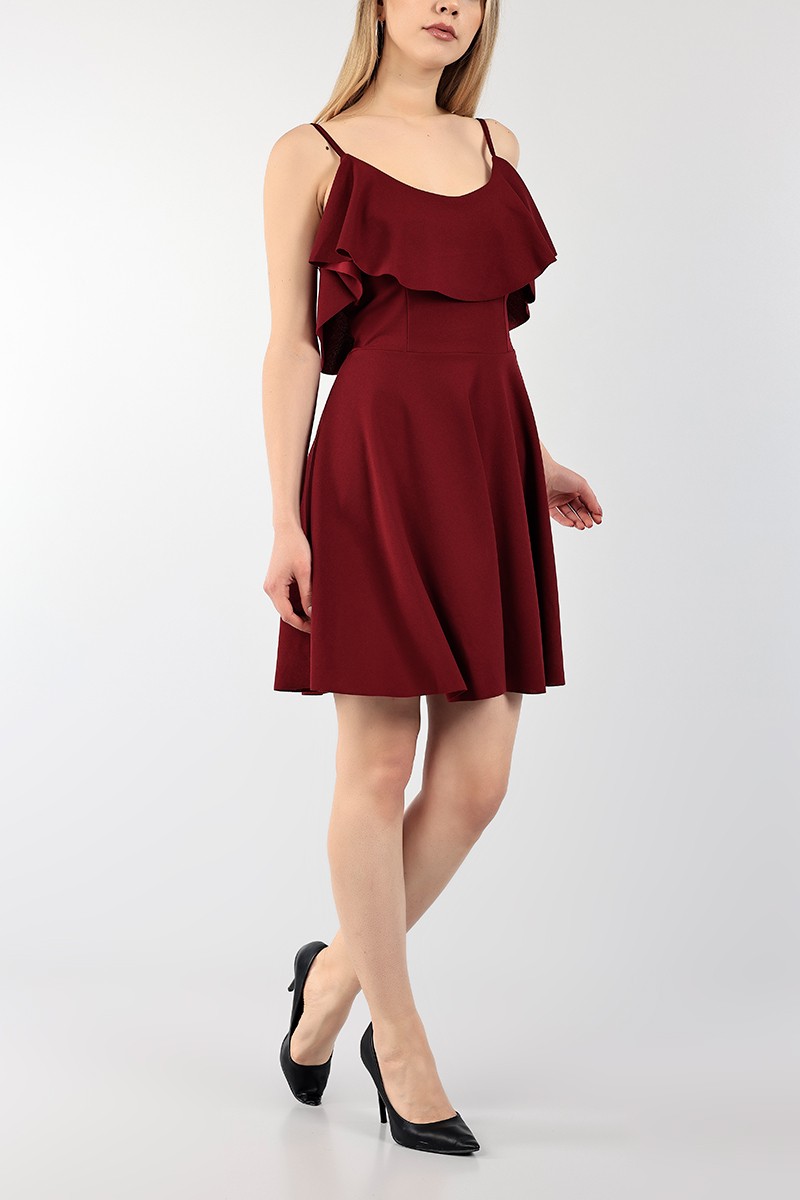 Bordo Askılı Krep Abiye 99280