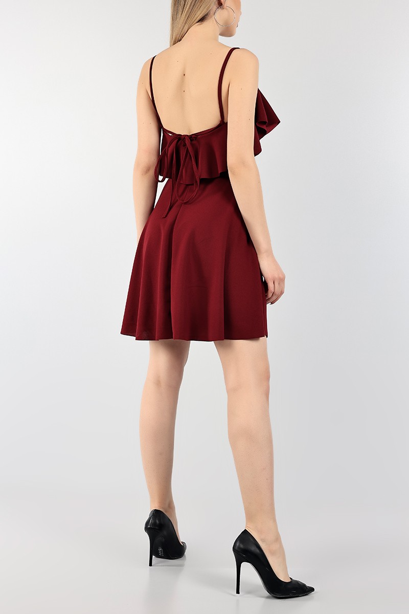 Bordo Askılı Krep Abiye 99280