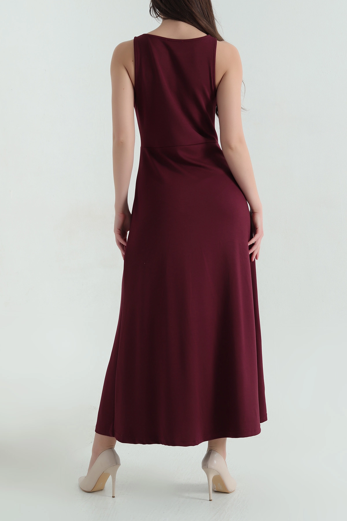 Bordo Askılı Yırtmaçlı Viskon Dalgıç Kadın Elbise 362998
