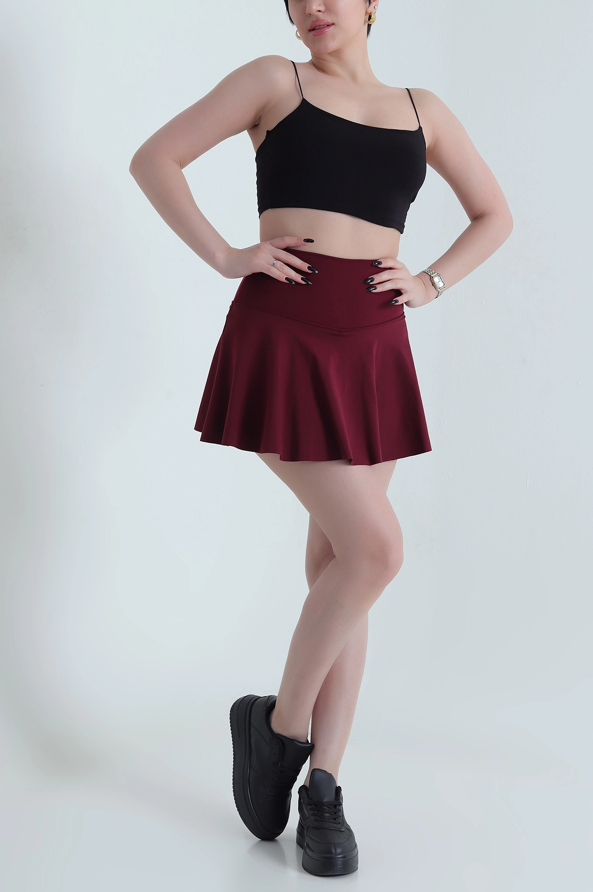 Bordo Astarı Şortlu Kadın Belize Etek 453339