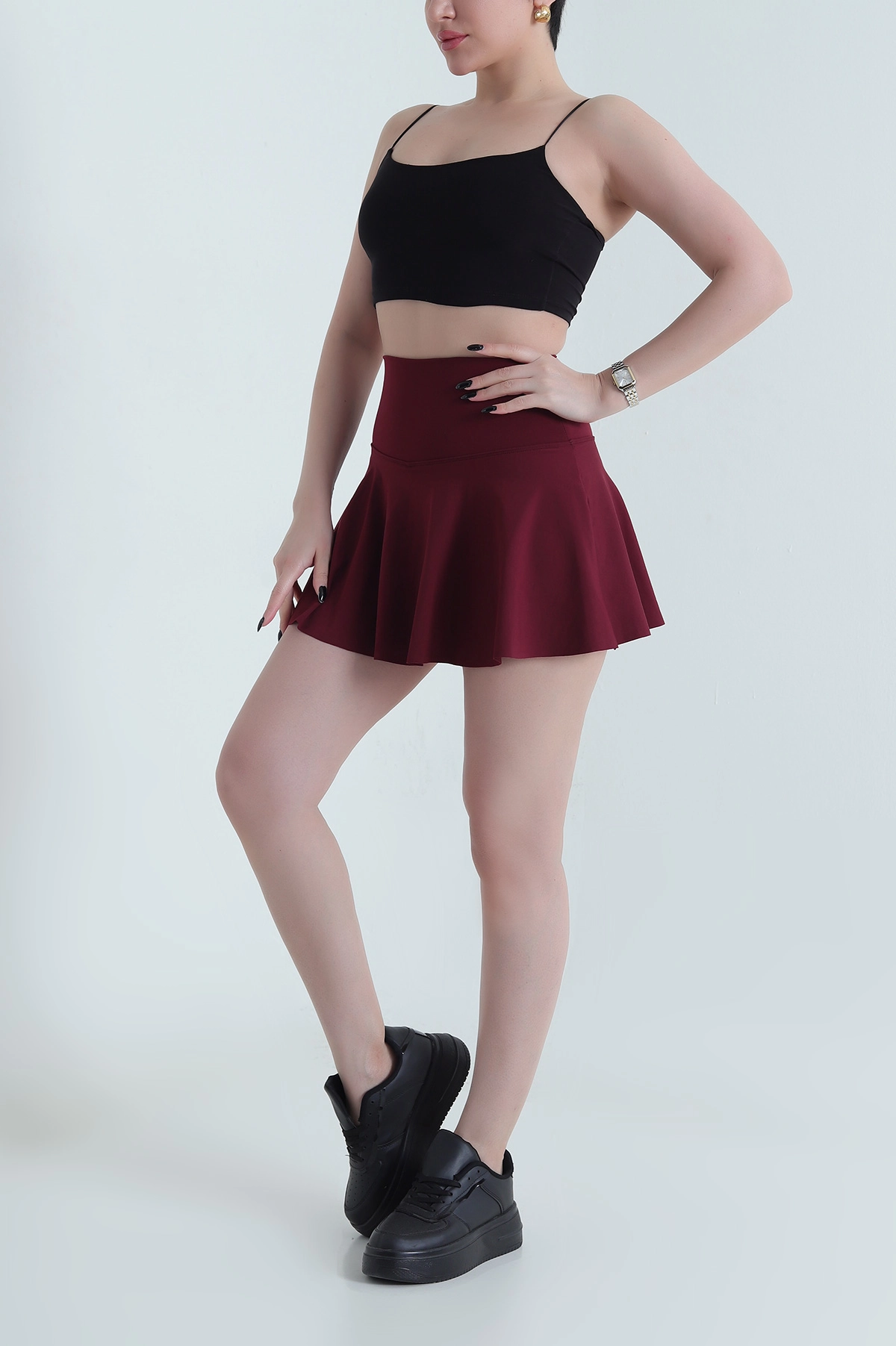 Bordo Astarı Şortlu Kadın Belize Etek 453339