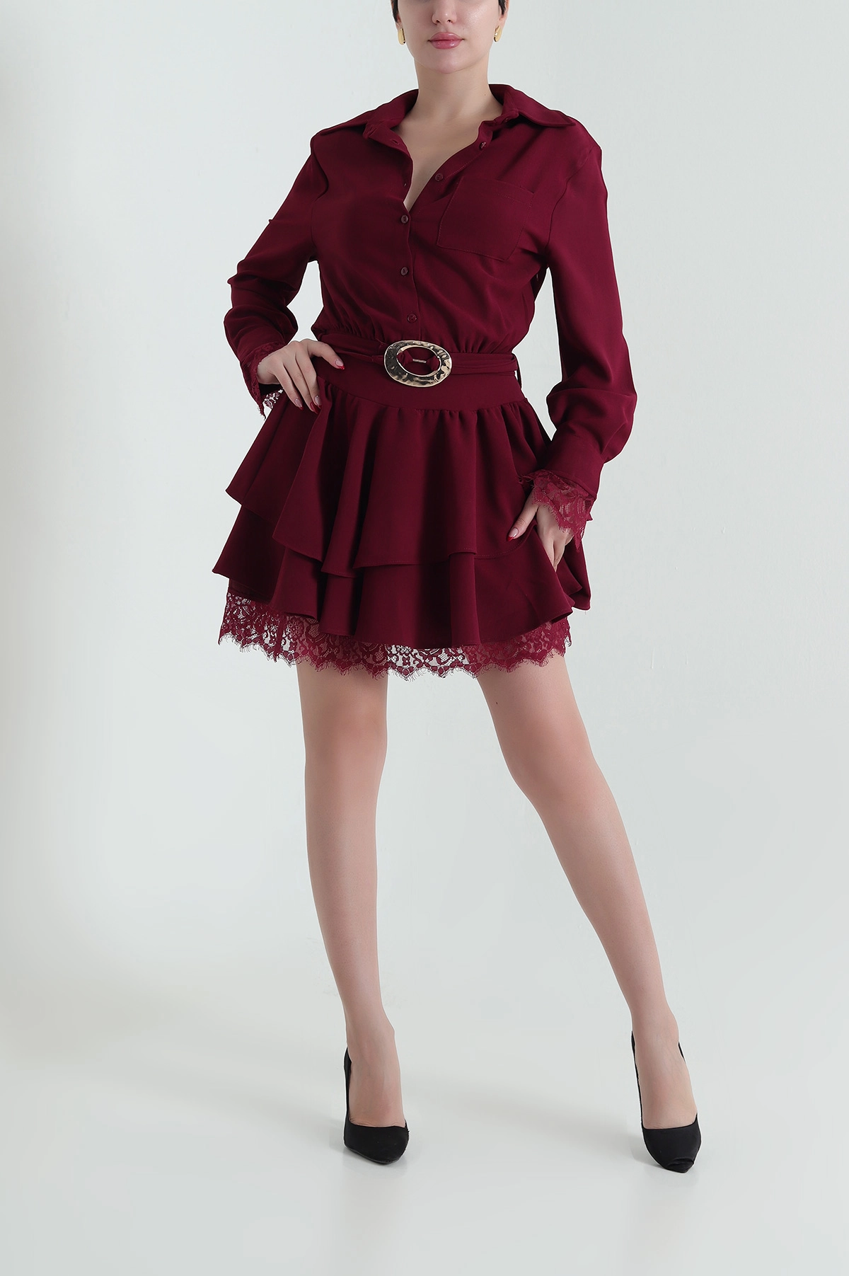 Bordo Astarlı İthal Crep Kadın Elbise 431796