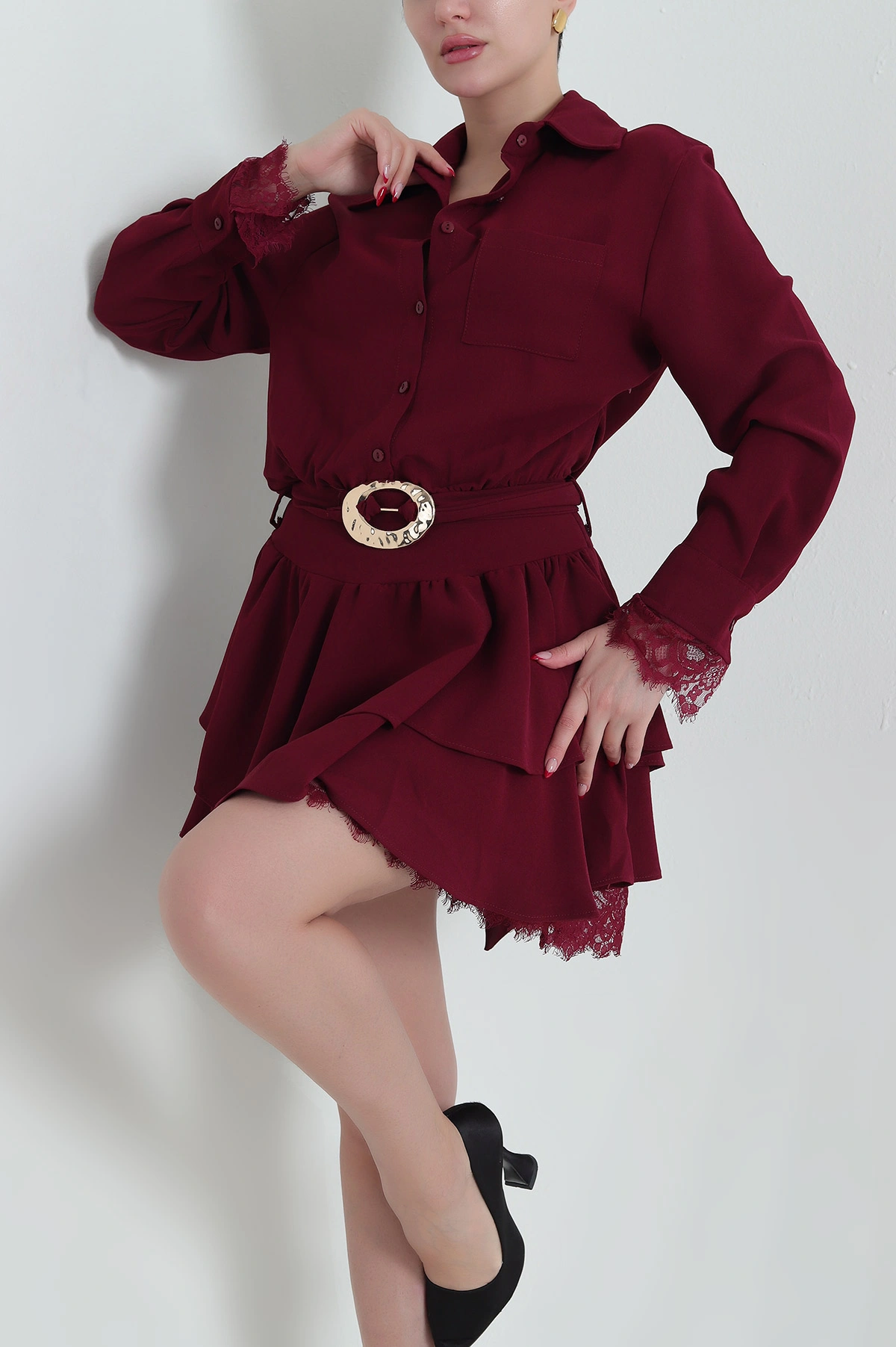 Bordo Astarlı İthal Crep Kadın Elbise 431796