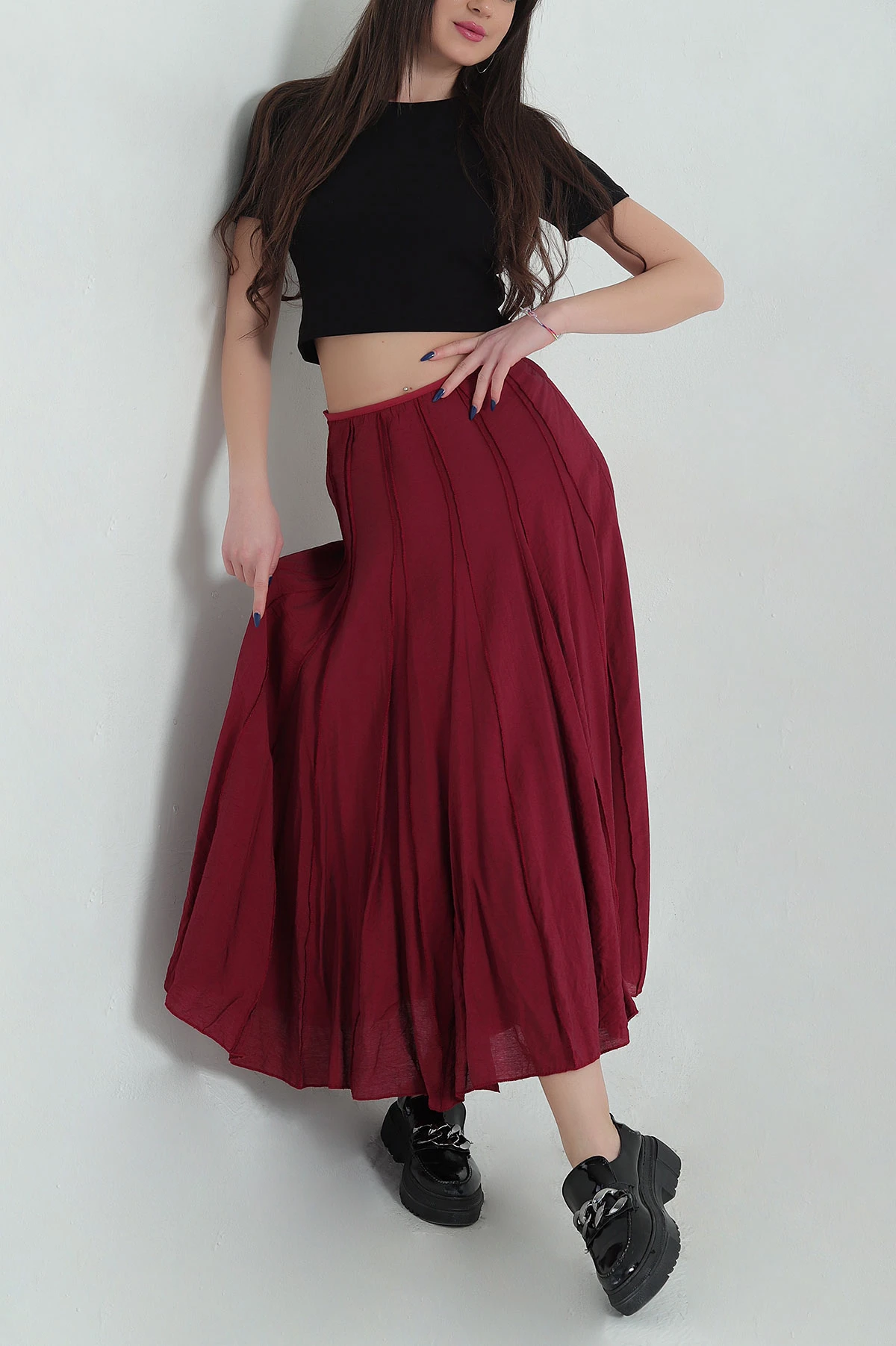 Bordo Astarlı Parçalı Modal Kadın Etek 347900