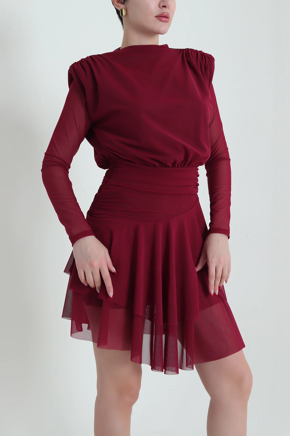 Bordo Astarlı Tül Kadın Elbise 431740