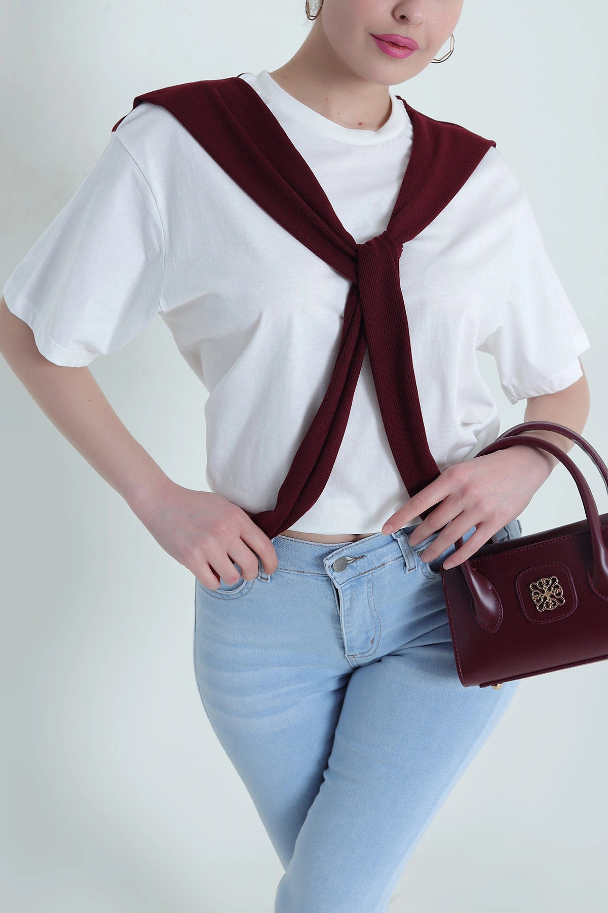 Bordo Atkı Detay Süprem Kadın Bluz 447251