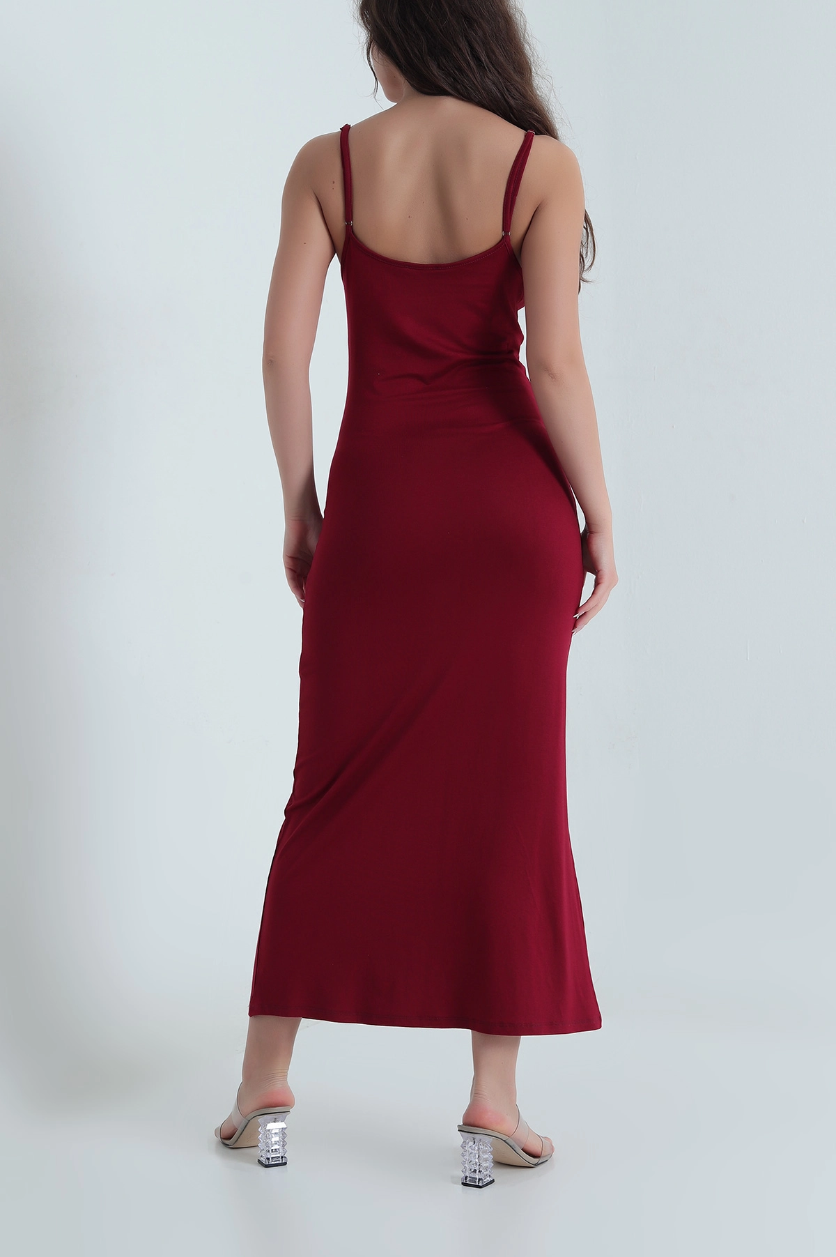 Bordo Ayarlanabilir Askılı Kolsuz Viskon Kadın Elbise 462787