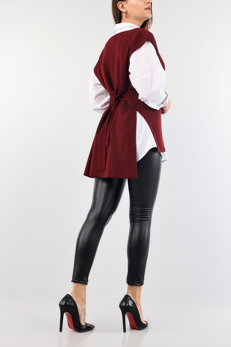 Bordo Bağlamalı Bayan Triko Süveter 89067