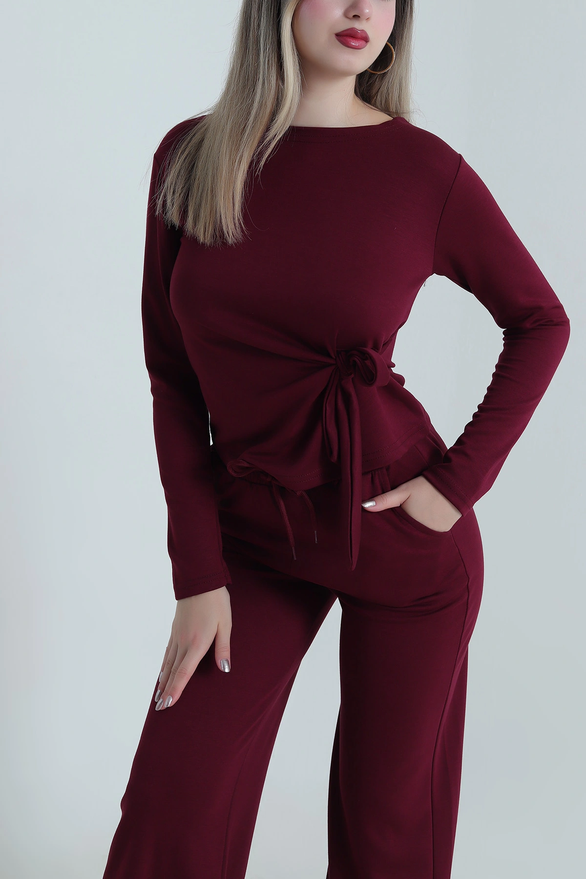 Bordo Bağlamalı Modal Kadın İkili Takım 487853