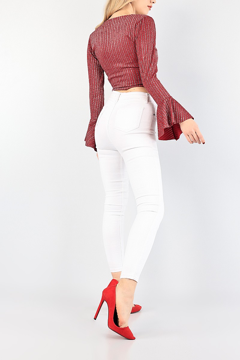 Bordo Bağlamalı Sim Tasarım Bluz 87246