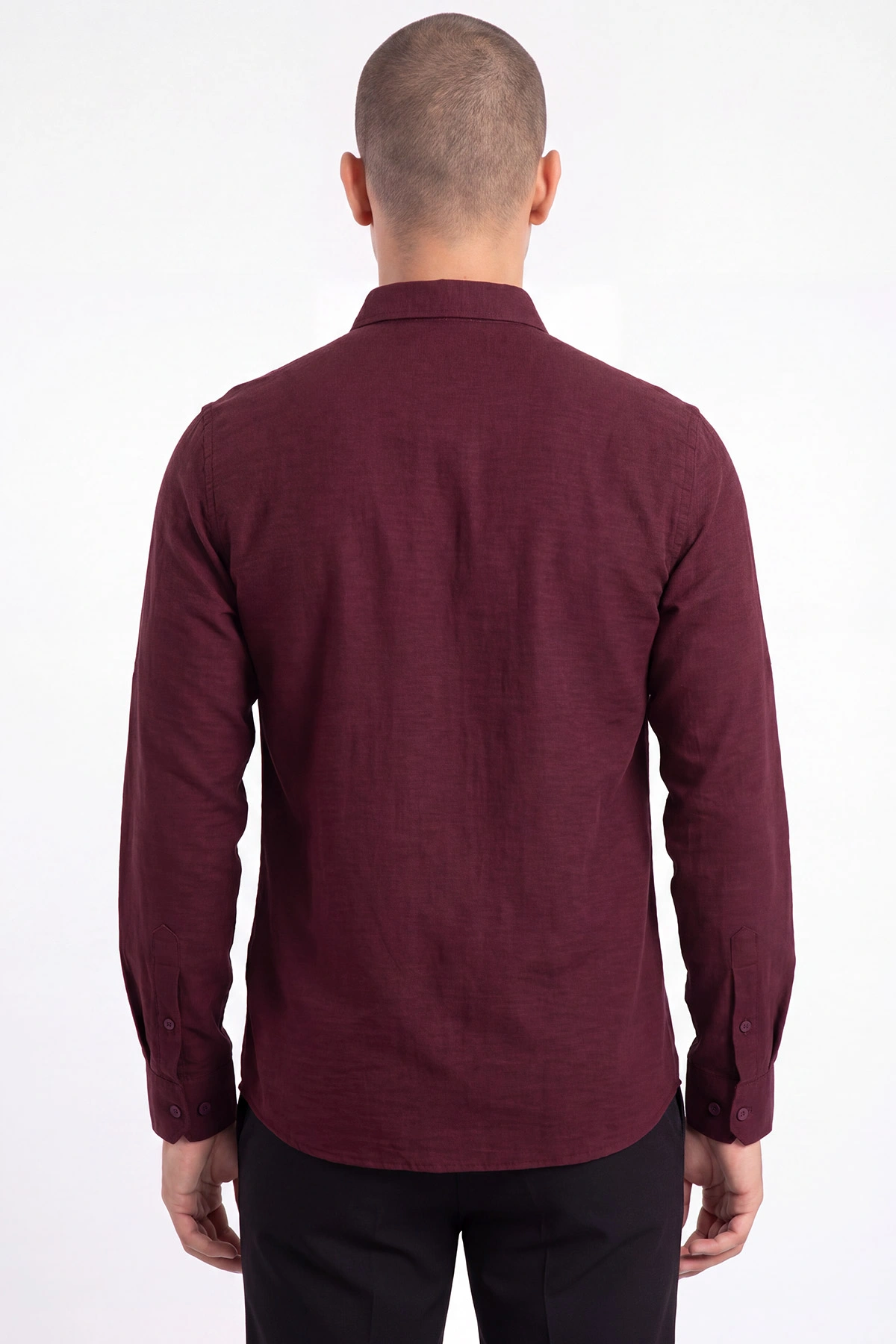 Bordo Bambu Keten Uzun Kol Erkek Gömlek 471874