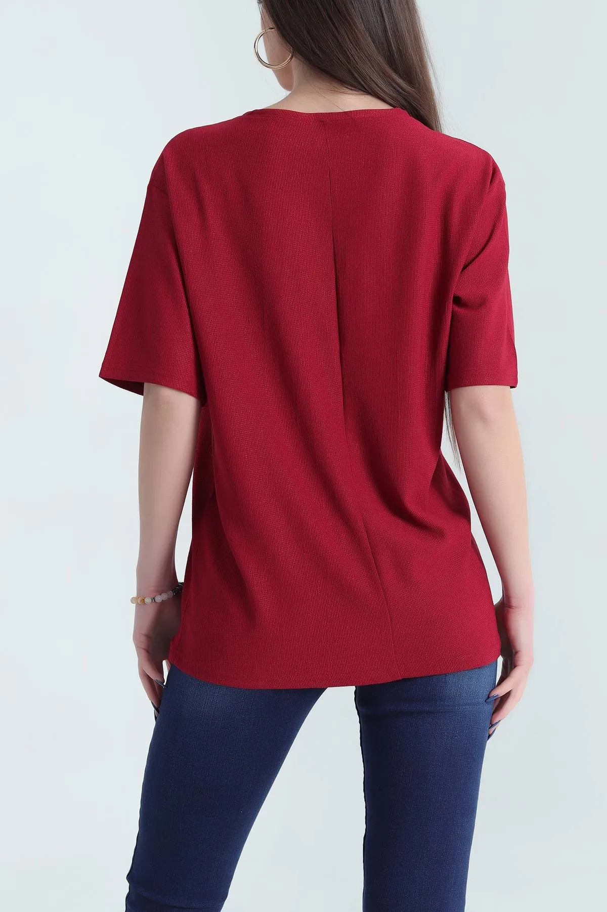 Bordo Basic Dokulu Bayan Tişört 337679