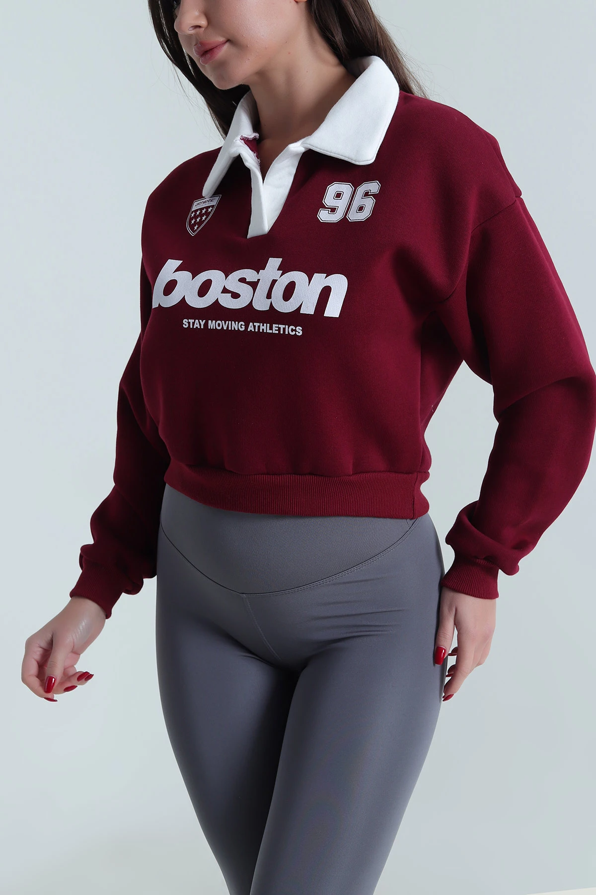 Bordo Baskılı Astarlı Üç İp Kadın Sweat 494124