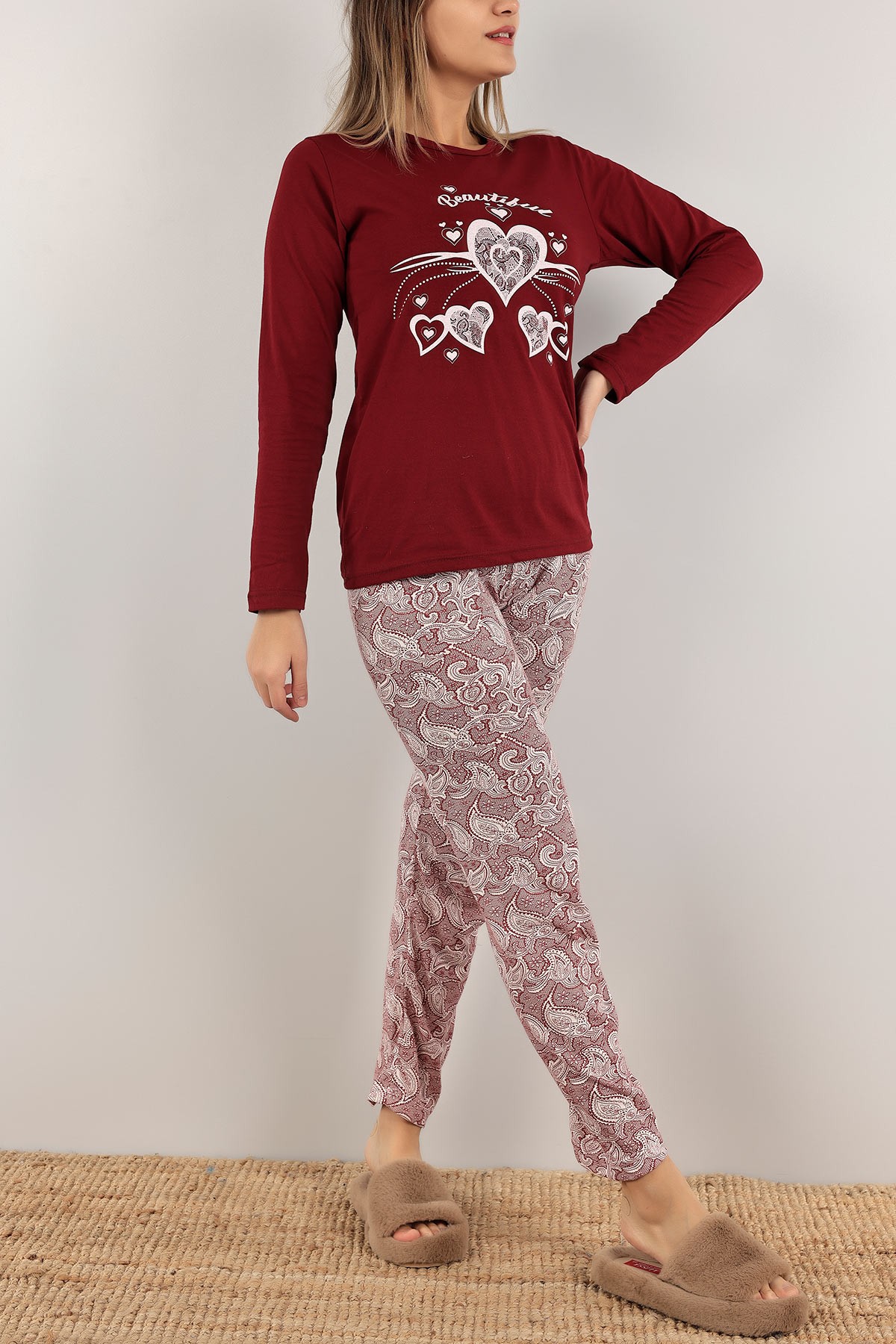 Bordo Baskılı Bayan Pijama Takımı 140850