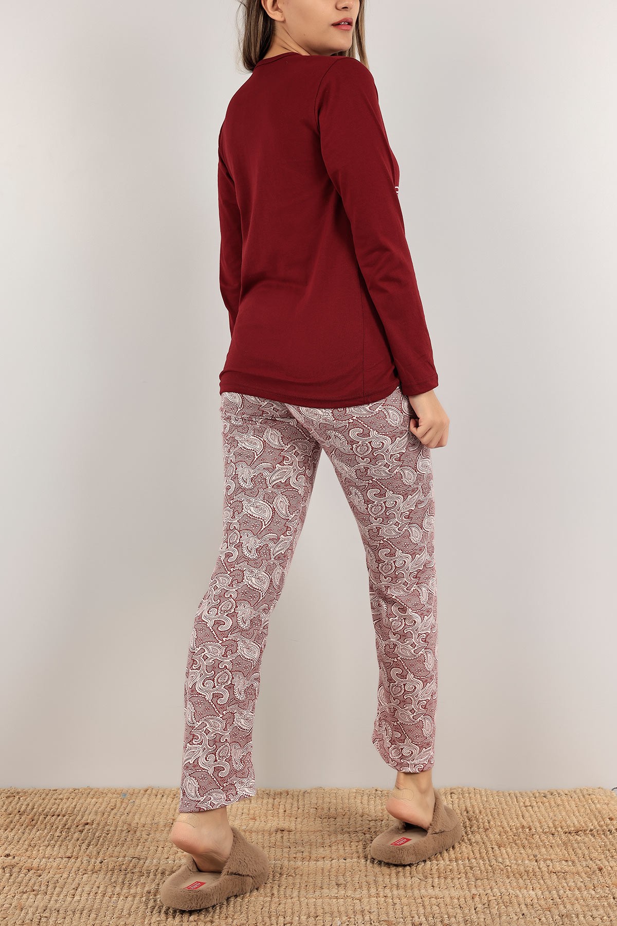 Bordo Baskılı Bayan Pijama Takımı 140850