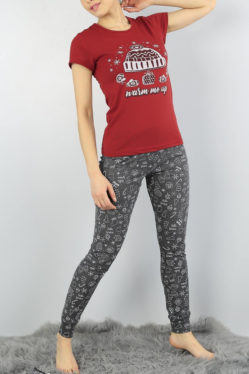 Bordo Baskılı Bayan Pijama Takımı 54881